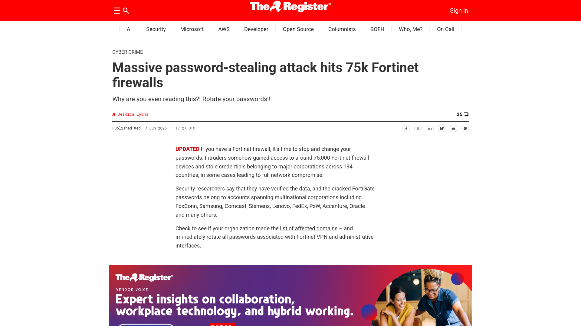 Massive password-stealing attack hits 75k Fortinet firewalls