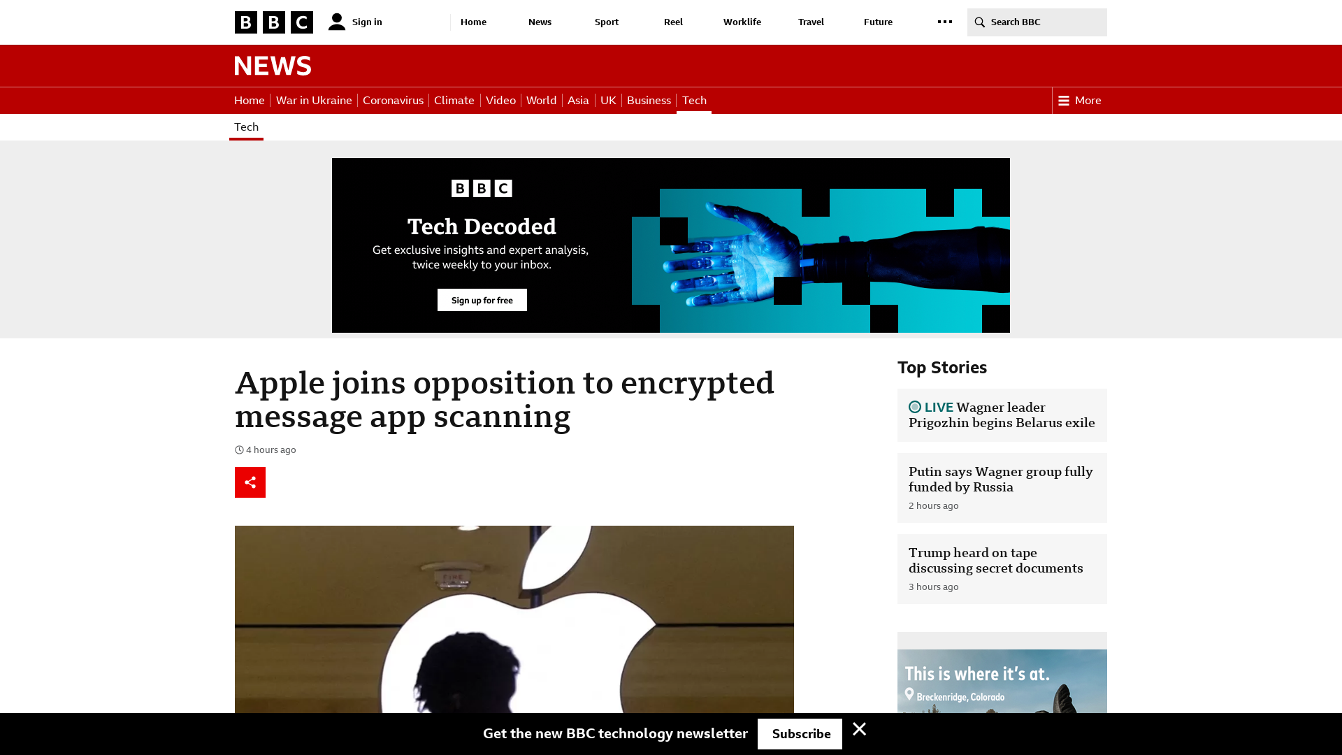 Apple joins opposition to encrypted message app scanning - BBC News