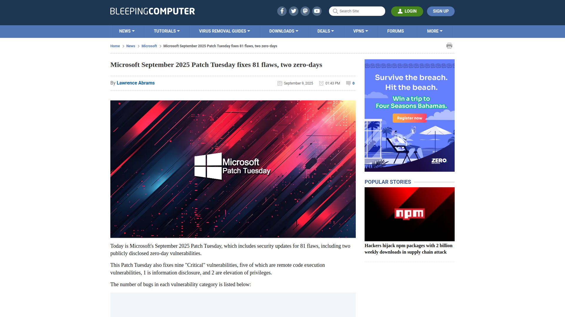 Microsoft September 2025 Patch Tuesday fixes 81 flaws, two zero-days