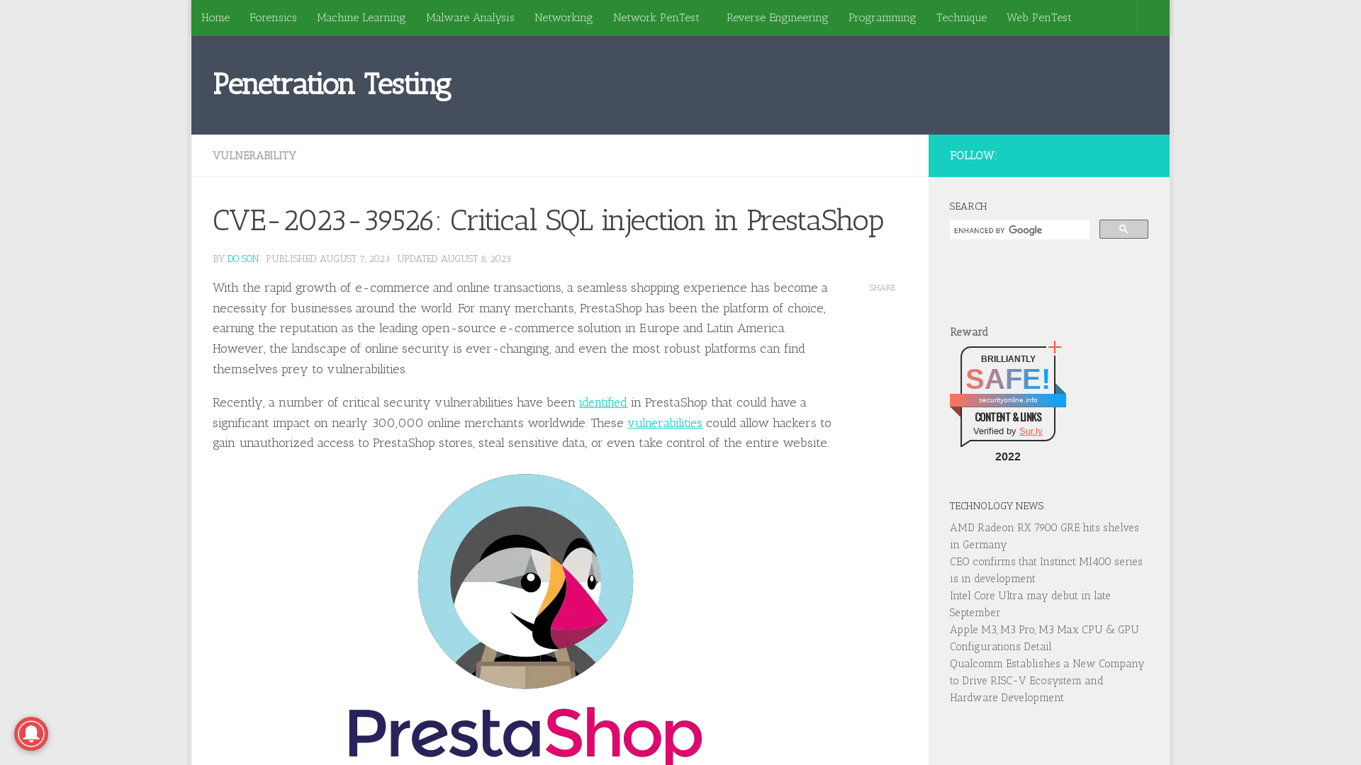 CVE-2023-39526: Critical SQL injection in PrestaShop