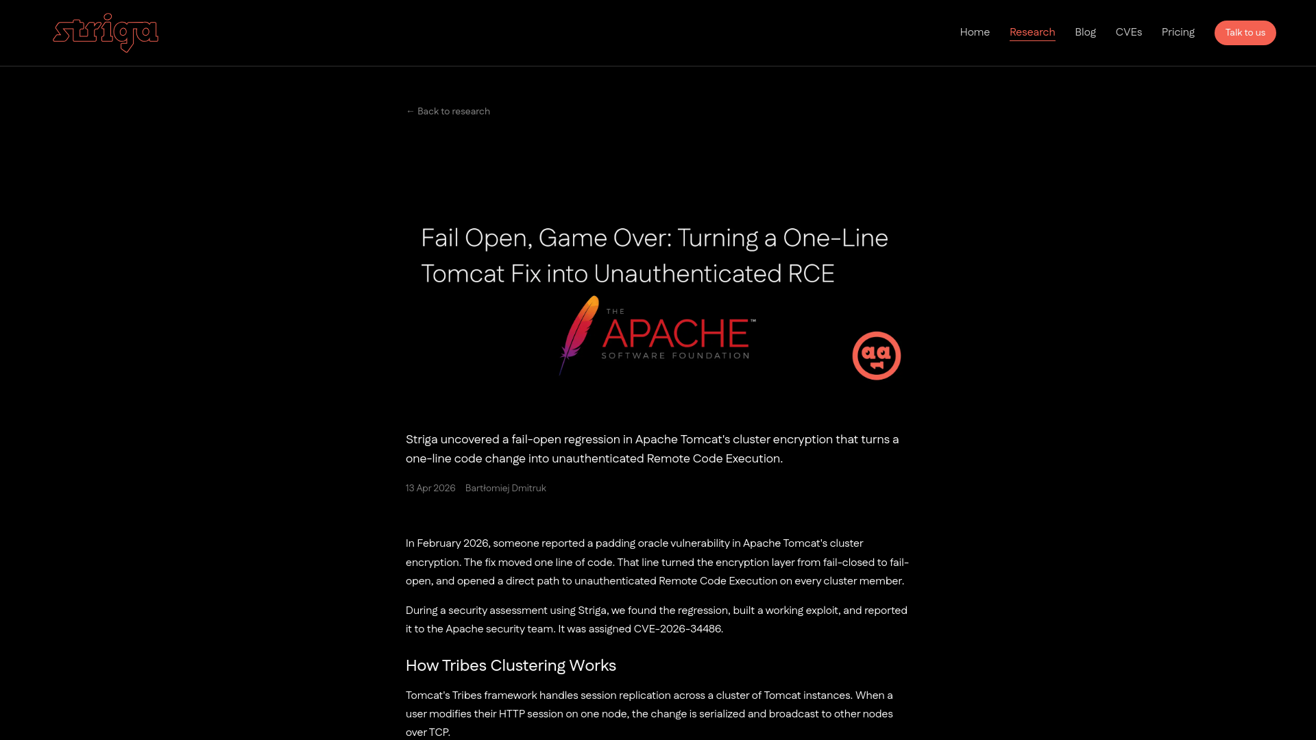 Fail Open, Game Over: Turning a One-Line Tomcat Fix into Unauthenticated RCE · Striga
