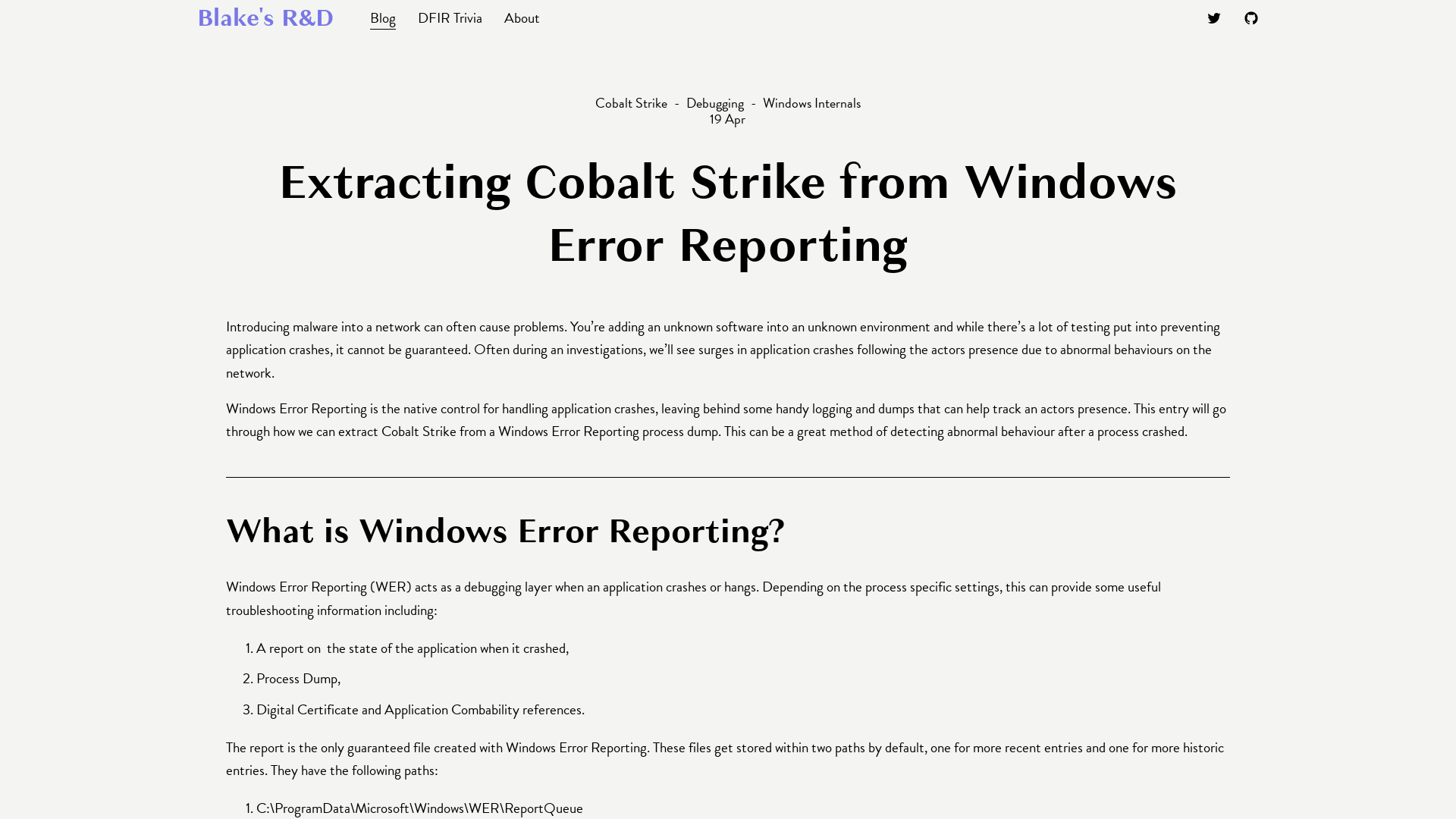 Extracting Cobalt Strike from Windows Error Reporting — Blake's R&D