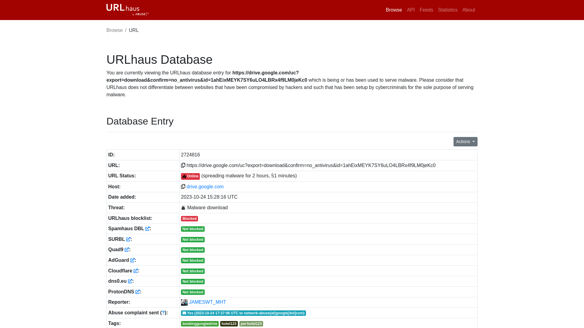 URLhaus | https://drive.google.com/uc?export=download&confirm=no_antivirus&id=1ahEixMEYK7SY6uLO4LBRx4f9LM0jeKc0