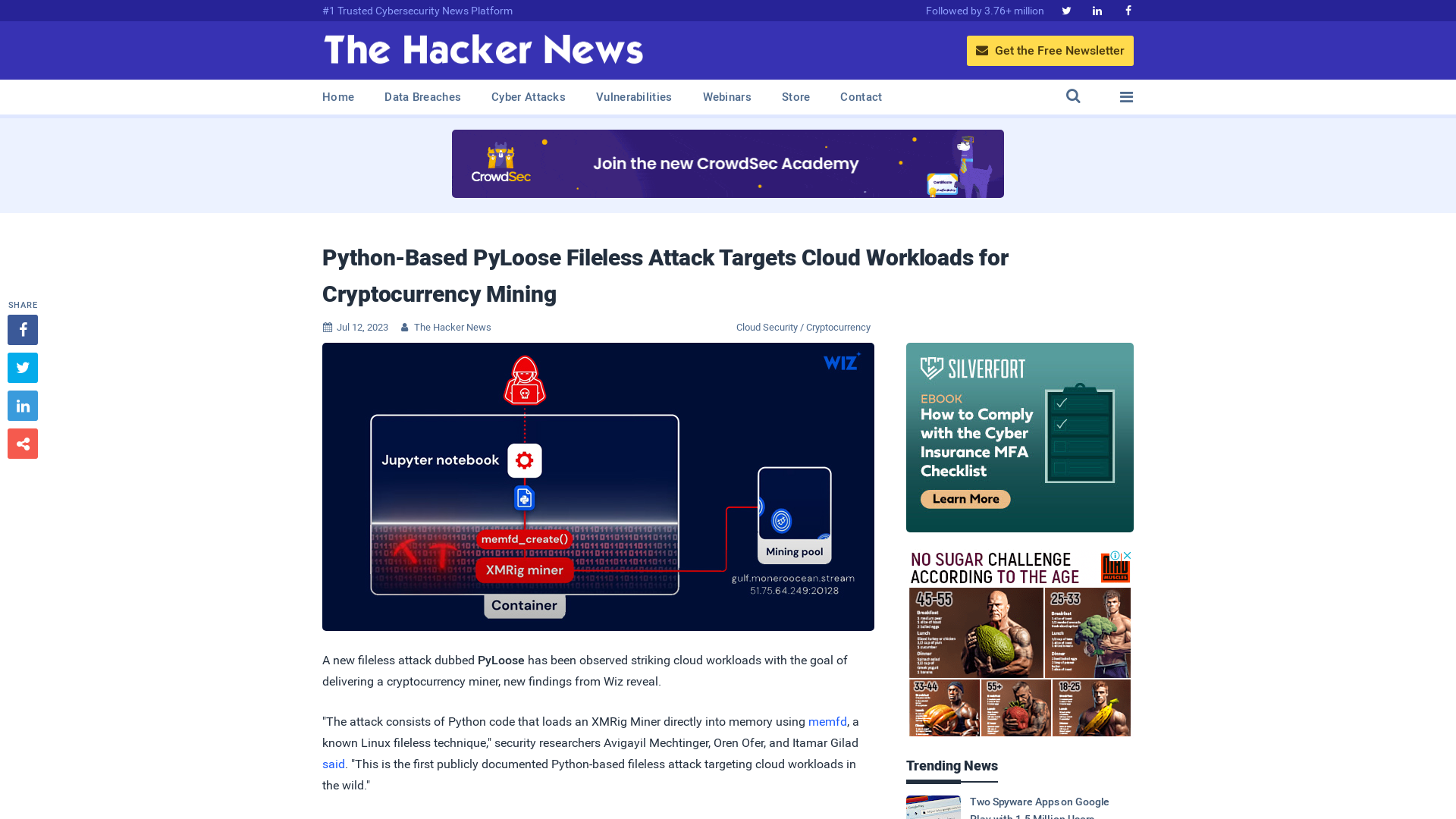 Python-Based PyLoose Fileless Attack Targets Cloud Workloads for Cryptocurrency Mining