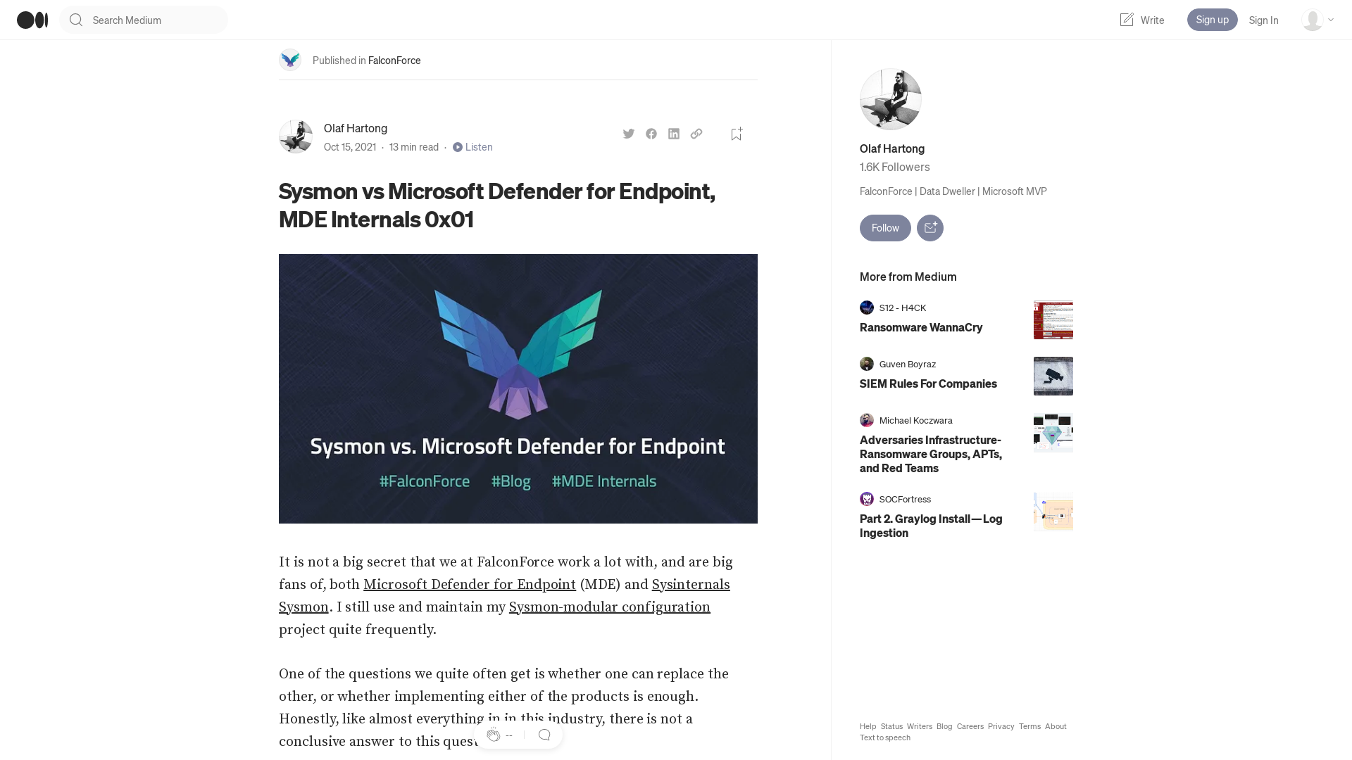 Sysmon vs Microsoft Defender for Endpoint, MDE Internals 0x01 | by Olaf Hartong | FalconForce | Medium