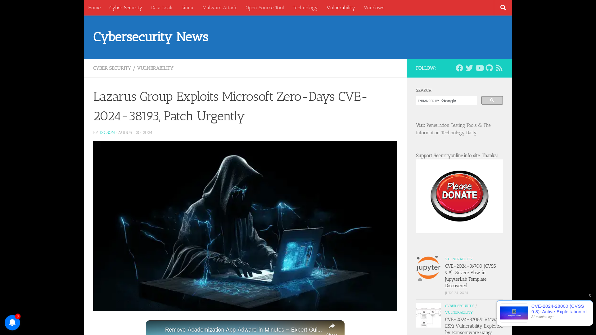 Lazarus Group Exploits Microsoft Zero-Days CVE-2024-38193, Patch Urgently