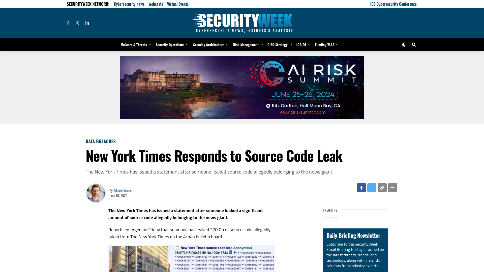 New York Times Responds to Source Code Leak - SecurityWeek