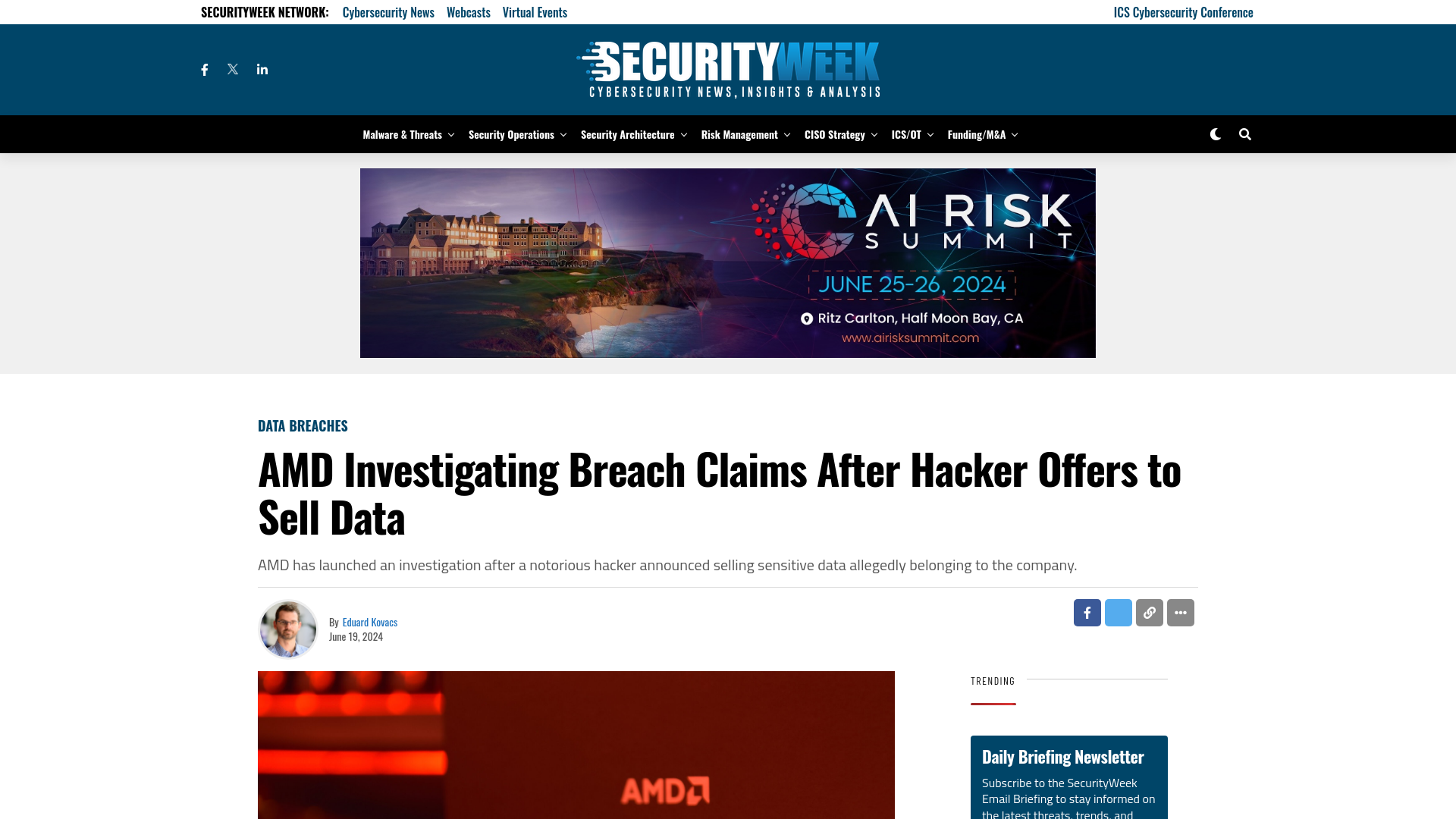 AMD Investigating Breach Claims After Hacker Offers to Sell Data - SecurityWeek