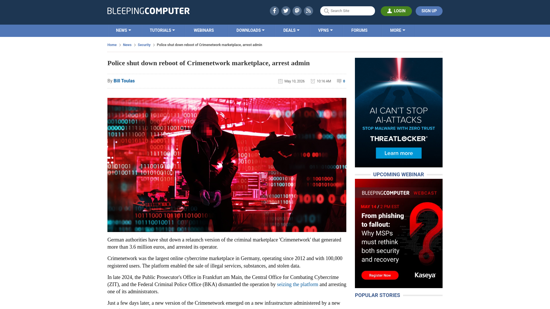 Police shut down reboot of Crimenetwork marketplace, arrest admin