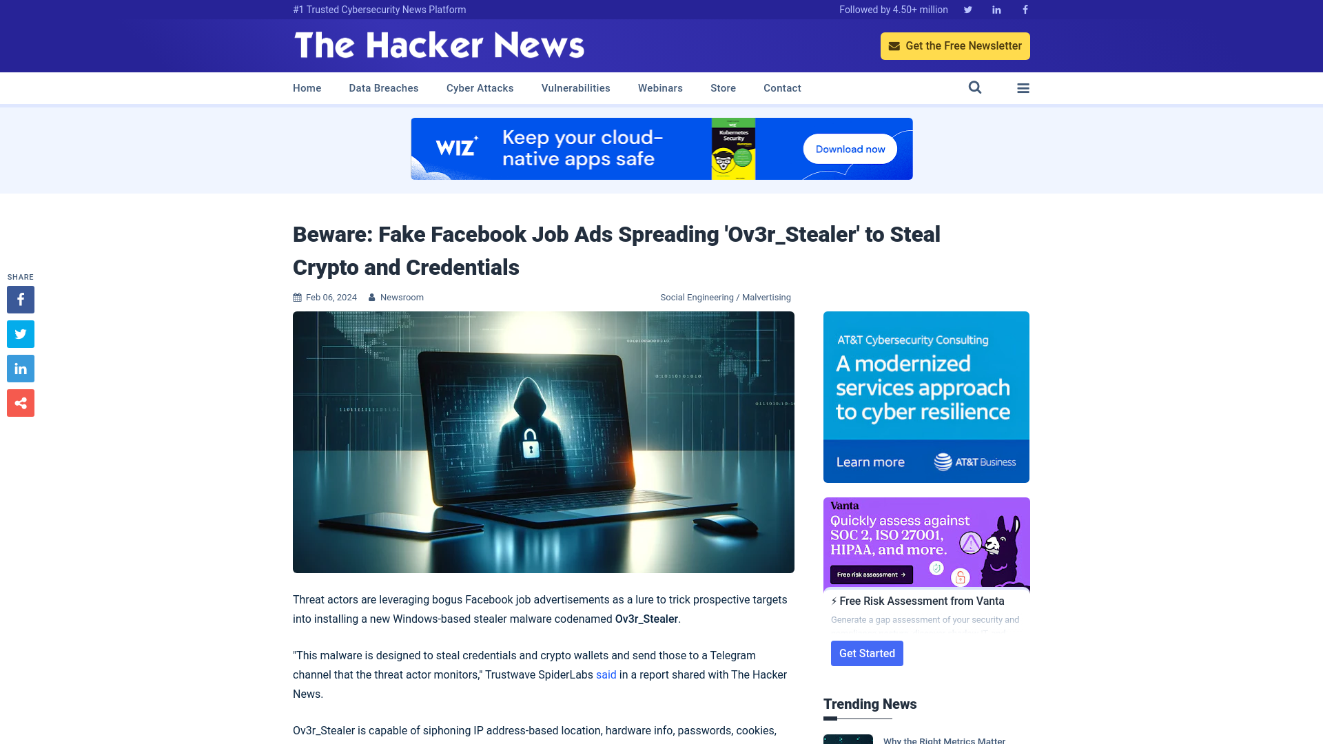 Beware: Fake Facebook Job Ads Spreading 'Ov3r_Stealer' to Steal Crypto and Credentials