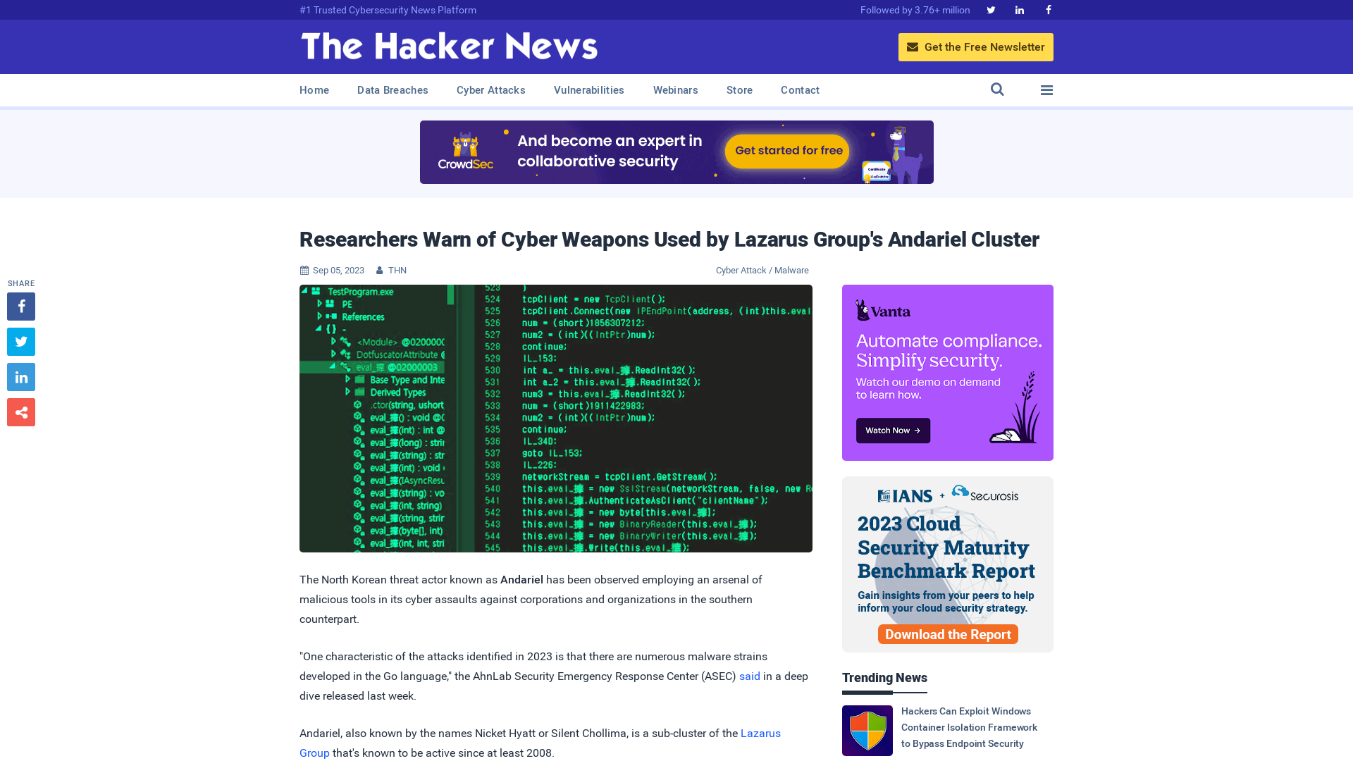 Researchers Warn of Cyber Weapons Used by Lazarus Group's Andariel Cluster