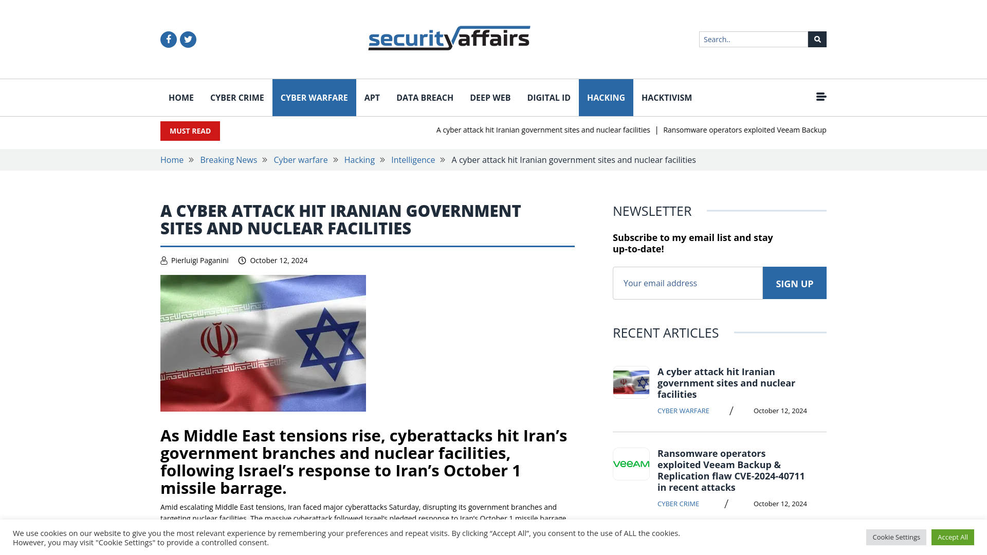 A cyber attack hit Iranian government sites and nuclear facilities