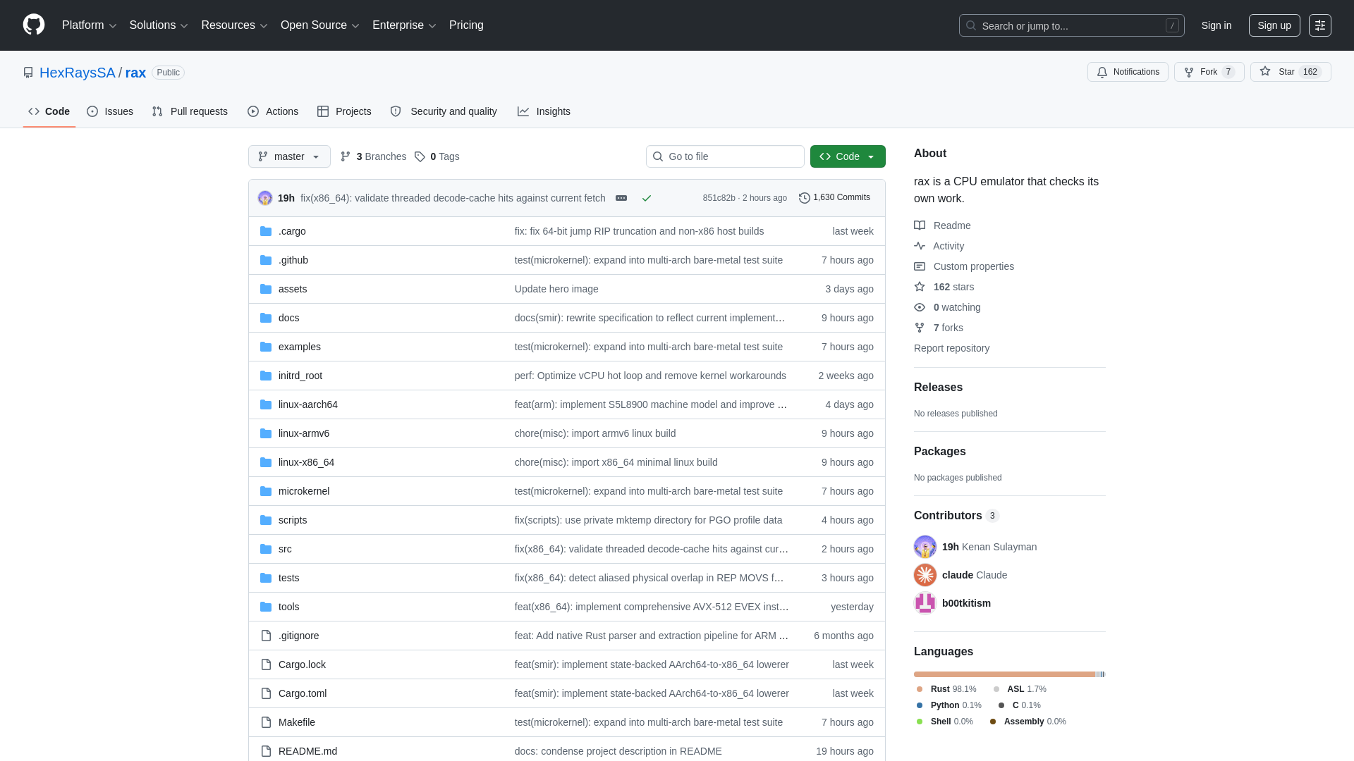 GitHub - HexRaysSA/rax: rax is a CPU emulator that checks its own work. · GitHub