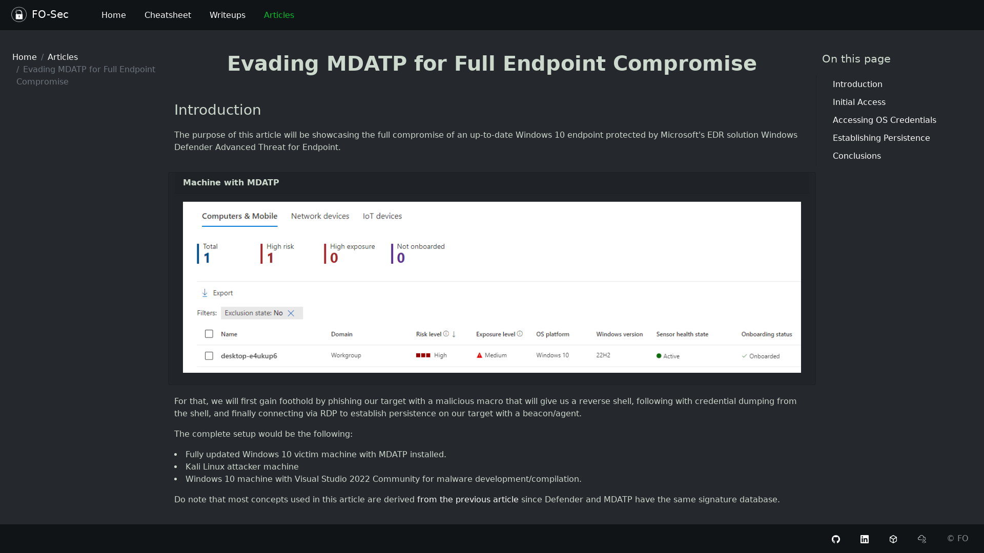 FO-Sec :: Articles :: Evading MDATP for Full Endpoint Compromise