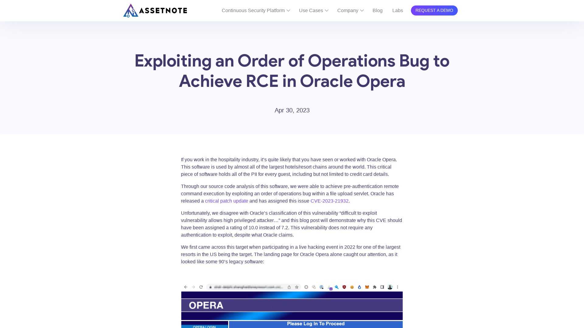 Exploiting an Order of Operations Bug to Achieve RCE in Oracle Opera – Assetnote