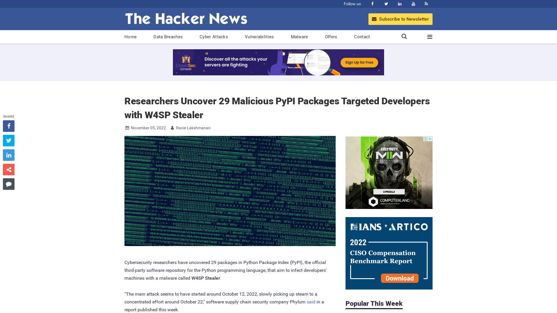 Researchers Uncover 29 Malicious PyPI Packages Targeted Developers with W4SP Stealer