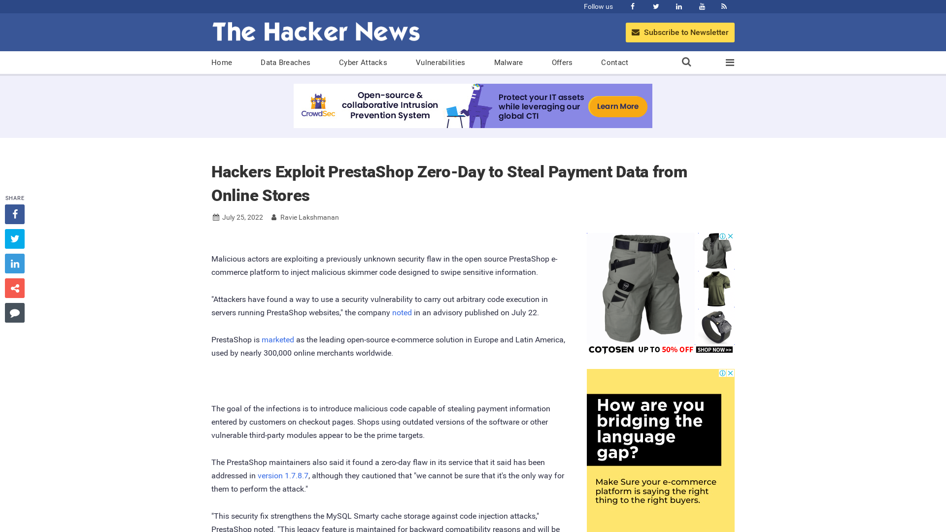 Hackers Exploit PrestaShop Zero-Day to Steal Payment Data from Online Stores