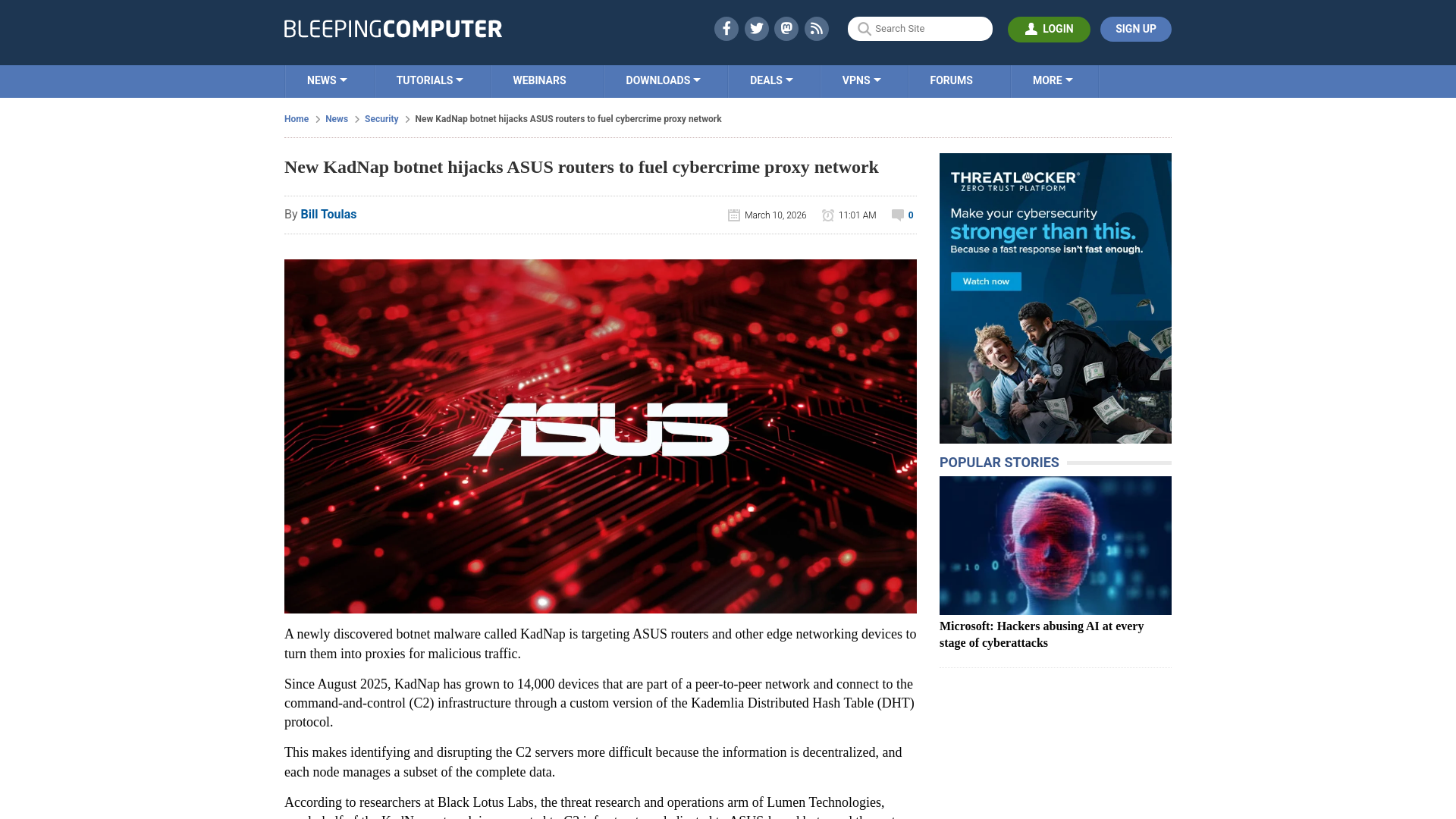 New KadNap botnet hijacks ASUS routers to fuel cybercrime proxy network