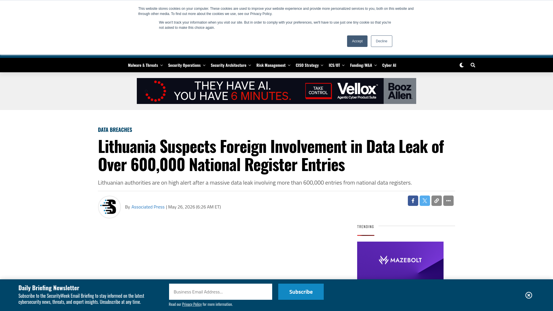 Lithuania Suspects Foreign Involvement in Data Leak of Over 600,000 National Register Entries - SecurityWeek