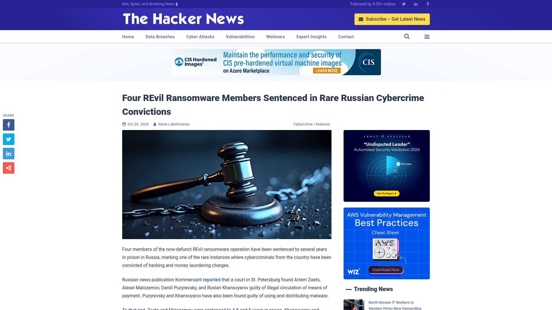 Four REvil Ransomware Members Sentenced in Rare Russian Cybercrime Convictions