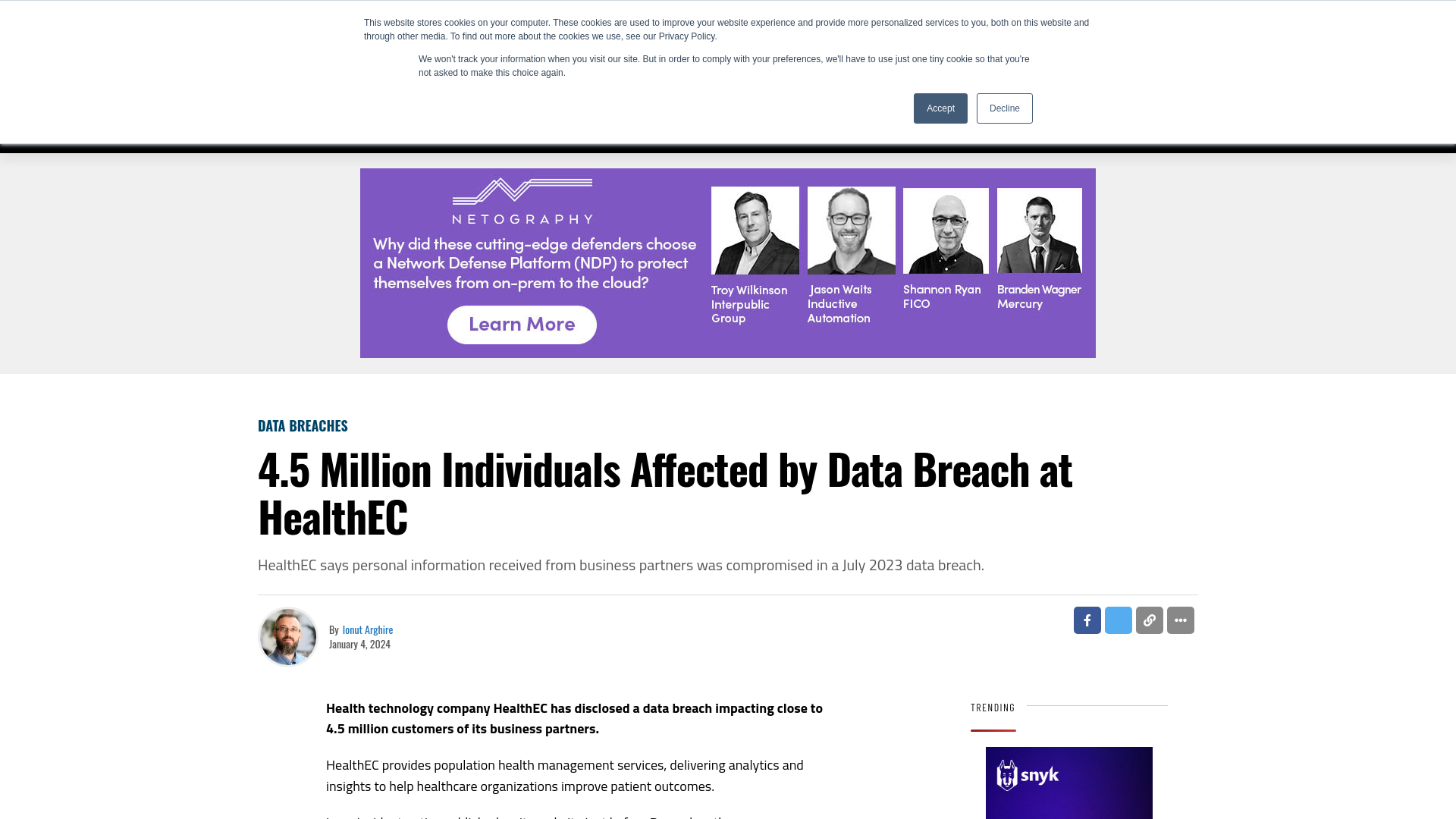 4.5 Million Individuals Affected by Data Breach at HealthEC - SecurityWeek