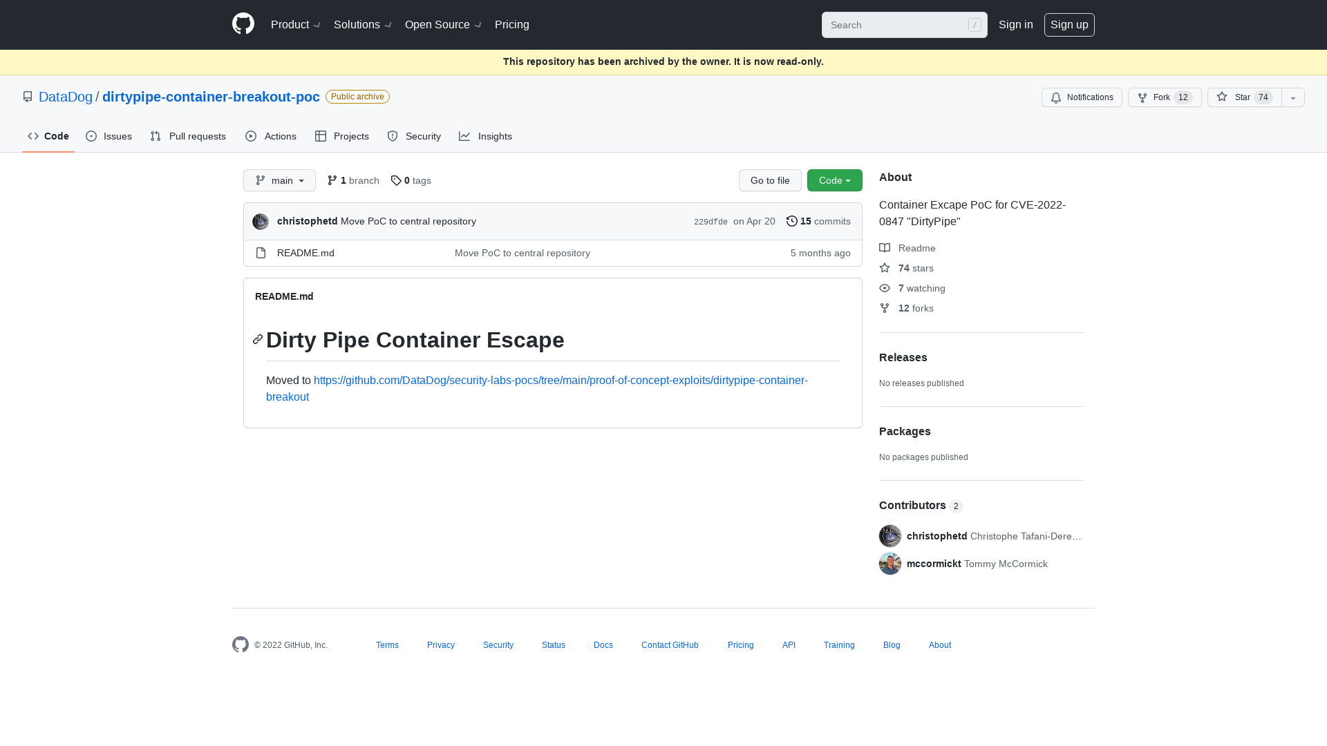 GitHub - DataDog/dirtypipe-container-breakout-poc: Container Excape PoC for CVE-2022-0847 "DirtyPipe"
