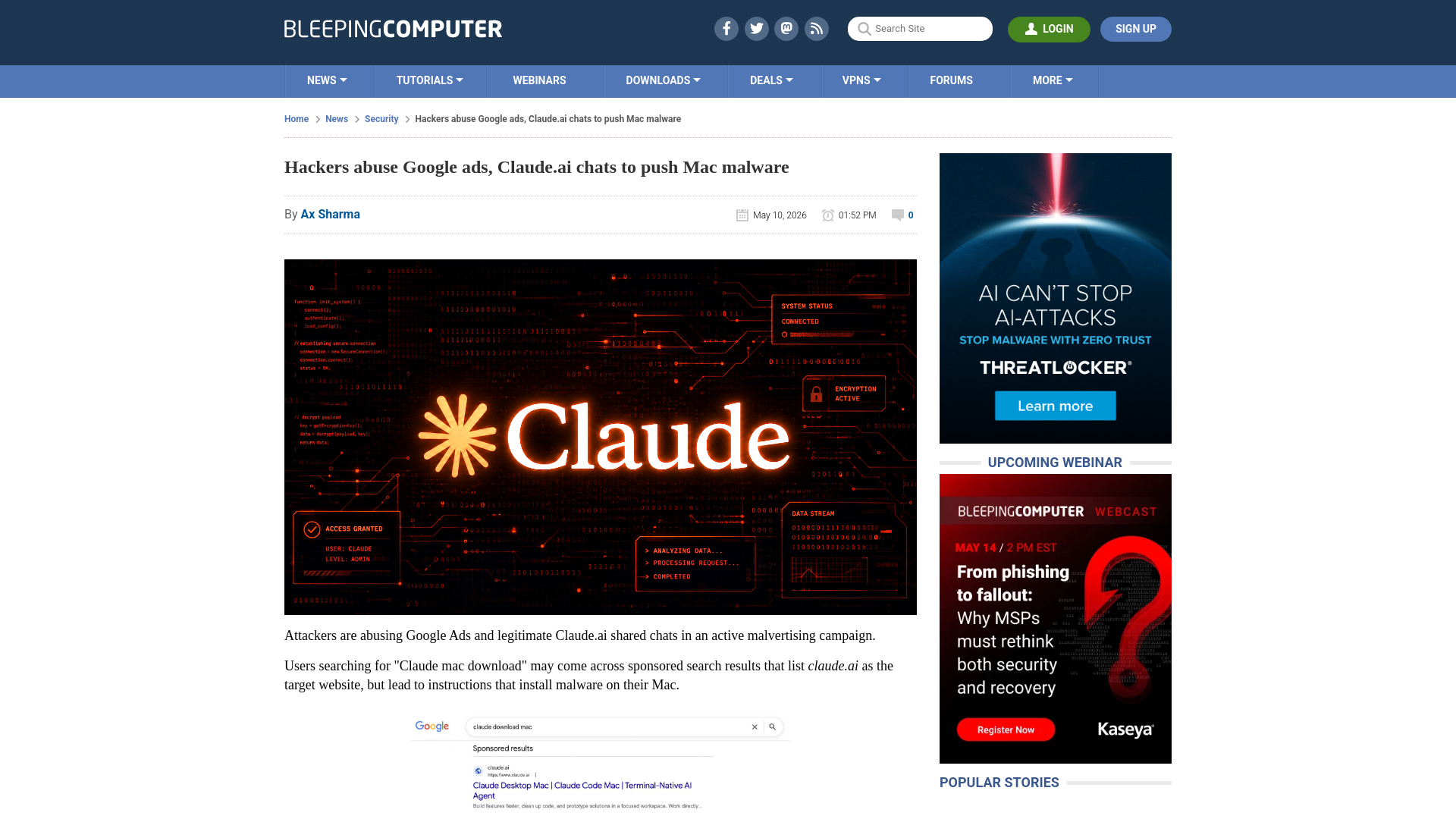 Hackers abuse Google ads, Claude.ai chats to push Mac malware
