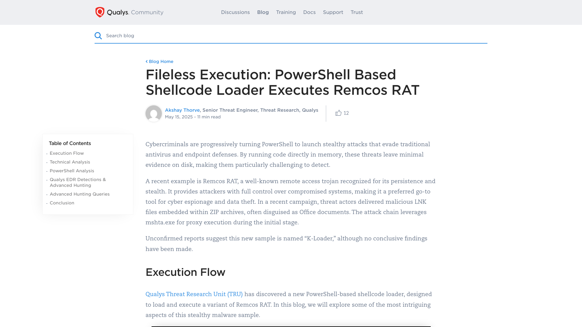 Fileless Execution: PowerShell Based Shellcode Loader Executes Remcos RAT | Qualys