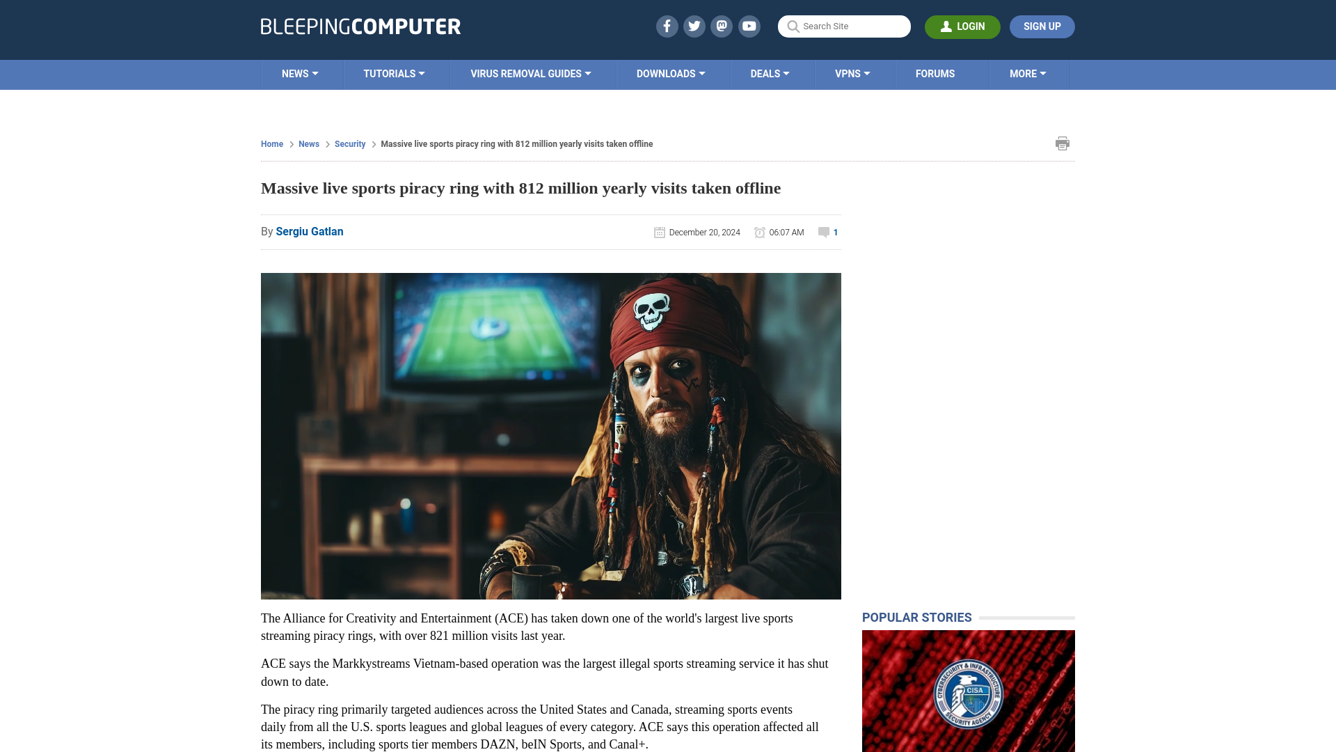 Massive live sports piracy ring with 812 million yearly visits taken offline