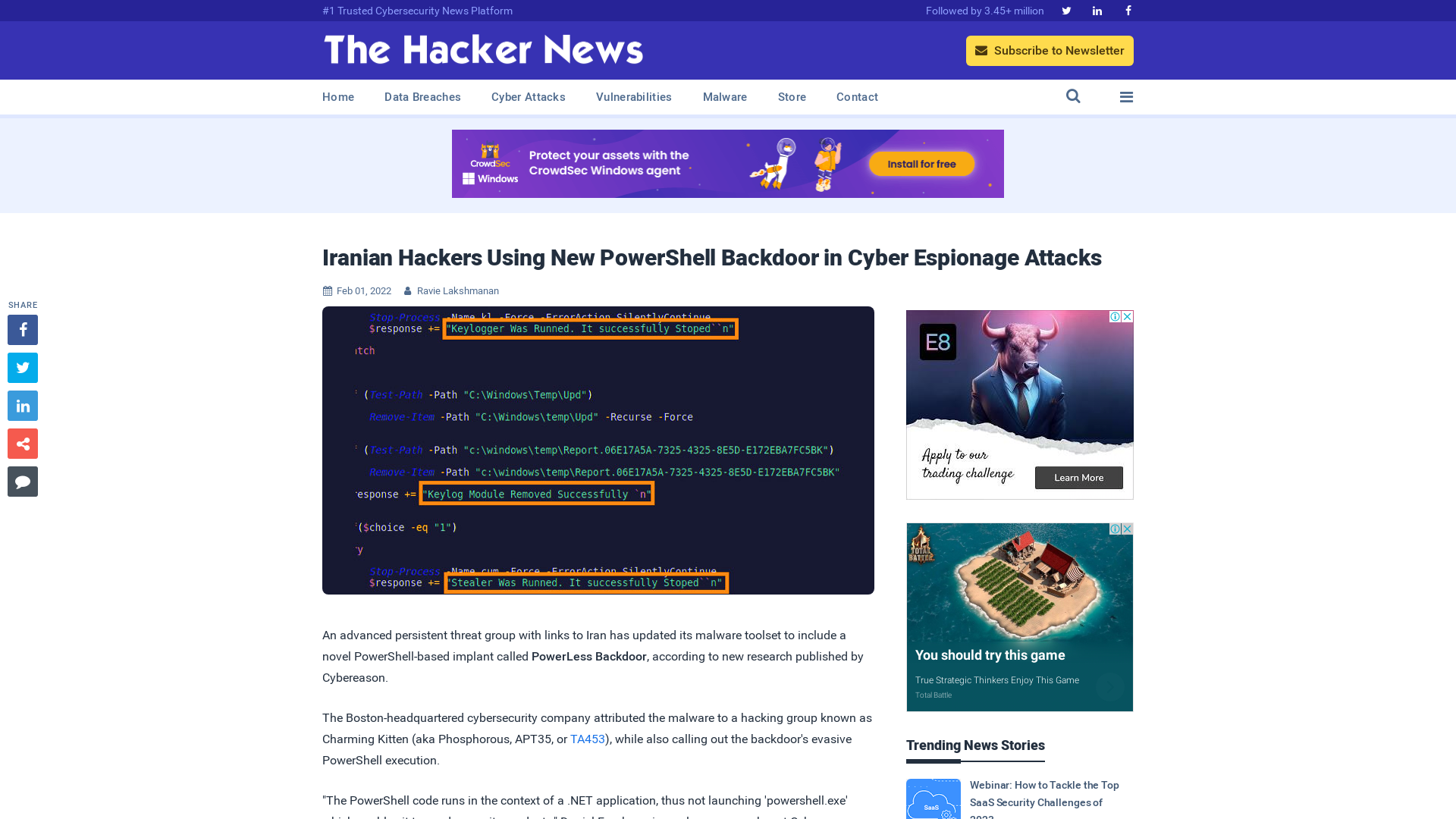 Iranian Hackers Using New PowerShell Backdoor in Cyber Espionage Attacks
