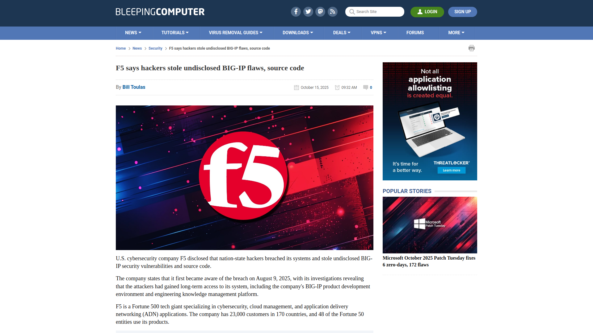 F5 says hackers stole undisclosed BIG-IP flaws, source code