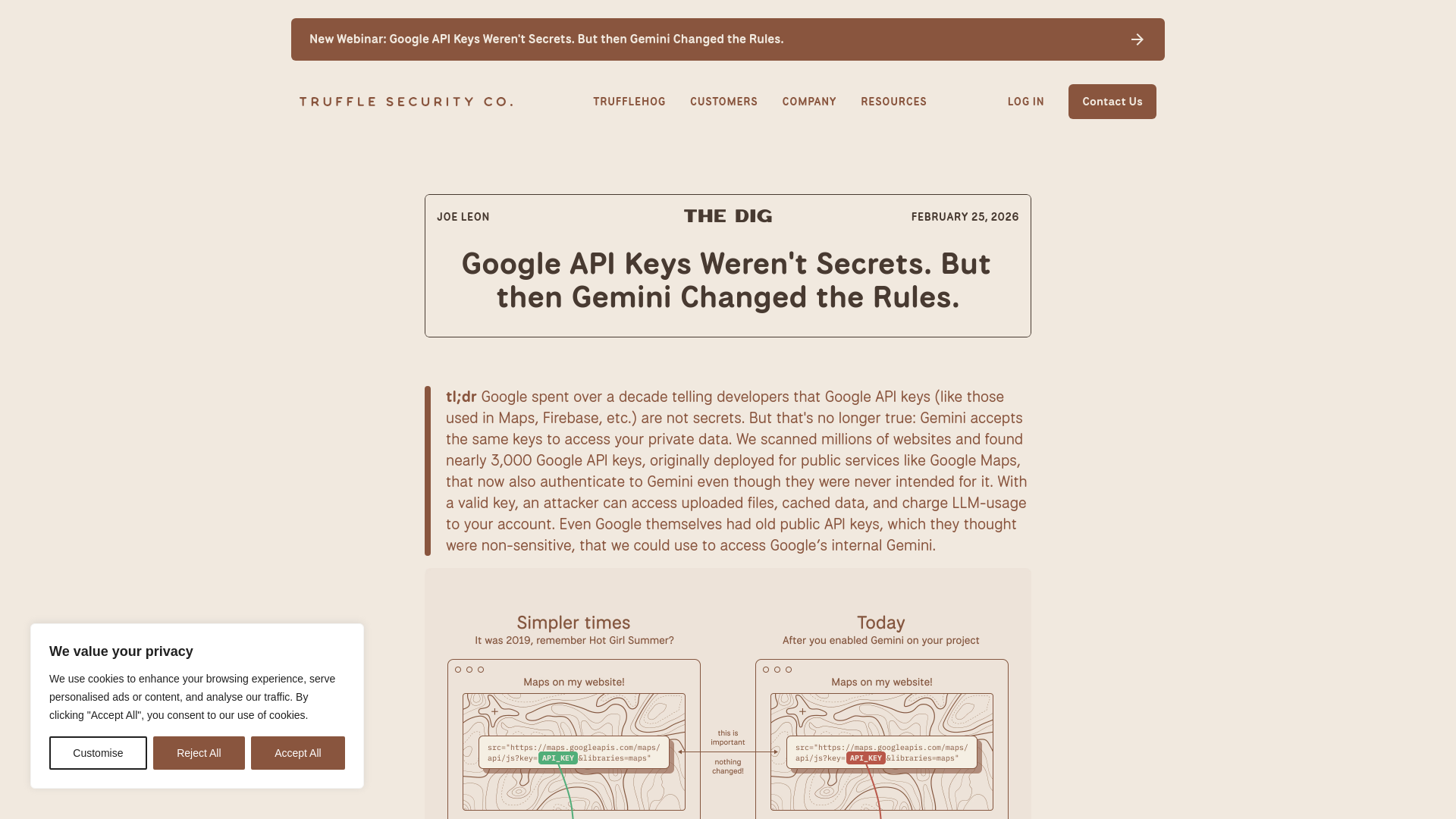 Google API Keys Weren't Secrets. But then Gemini Changed the Rules. ◆ Truffle Security Co.