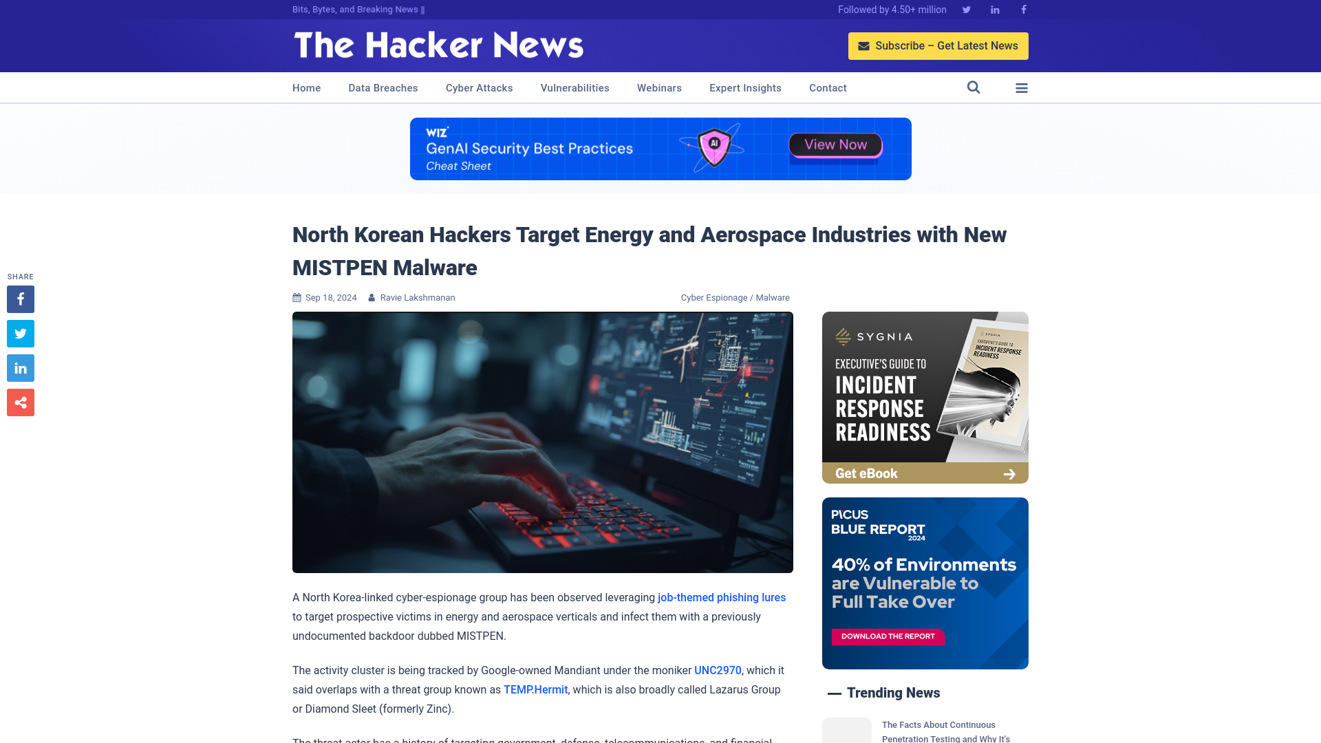 North Korean Hackers Target Energy and Aerospace Industries with New MISTPEN Malware