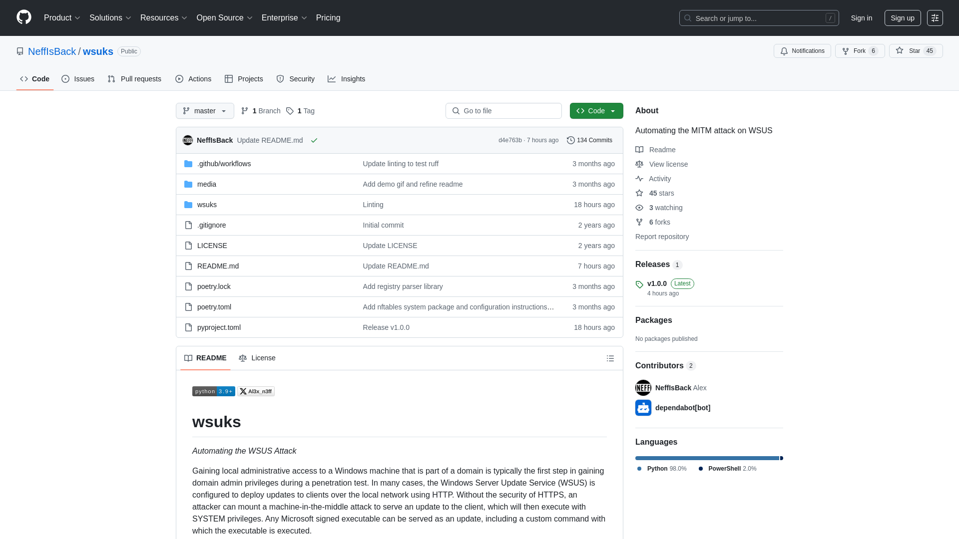 GitHub - NeffIsBack/wsuks: Automating the MITM attack on WSUS