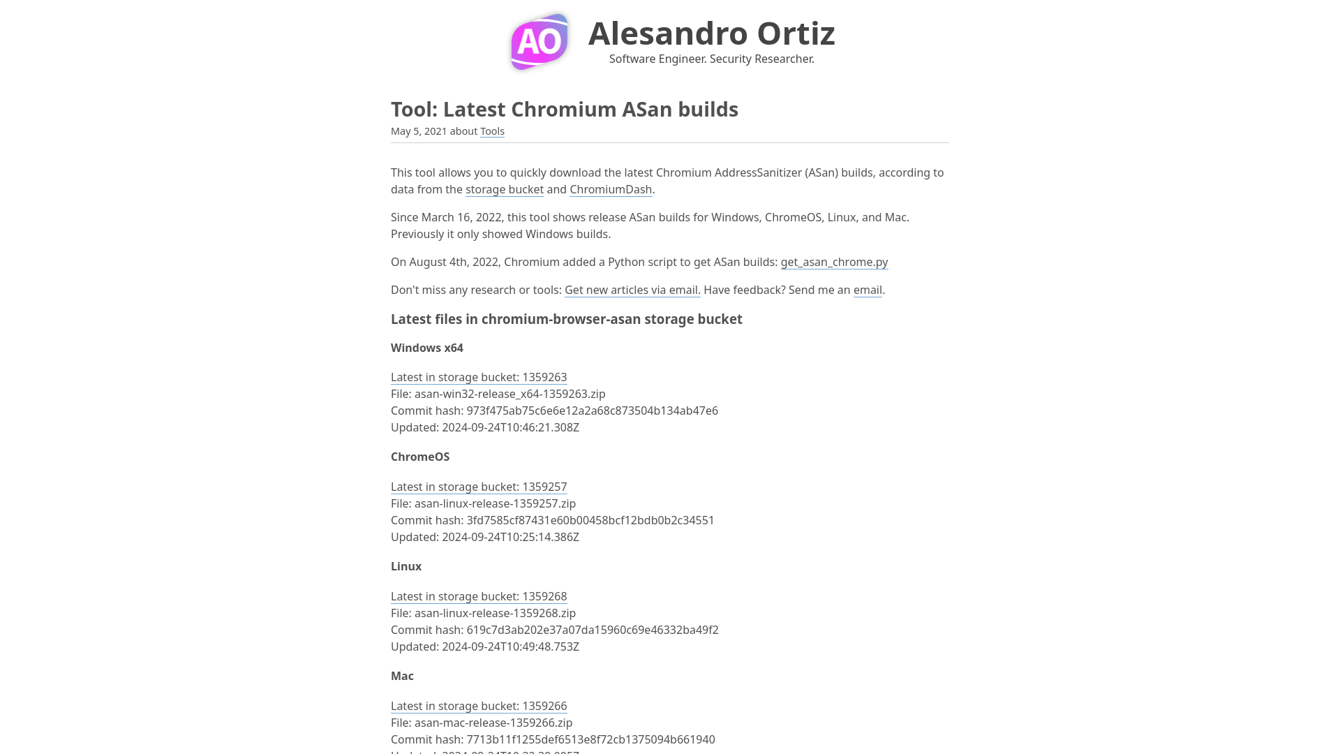 Tool: Latest Chromium ASan builds · Alesandro Ortiz