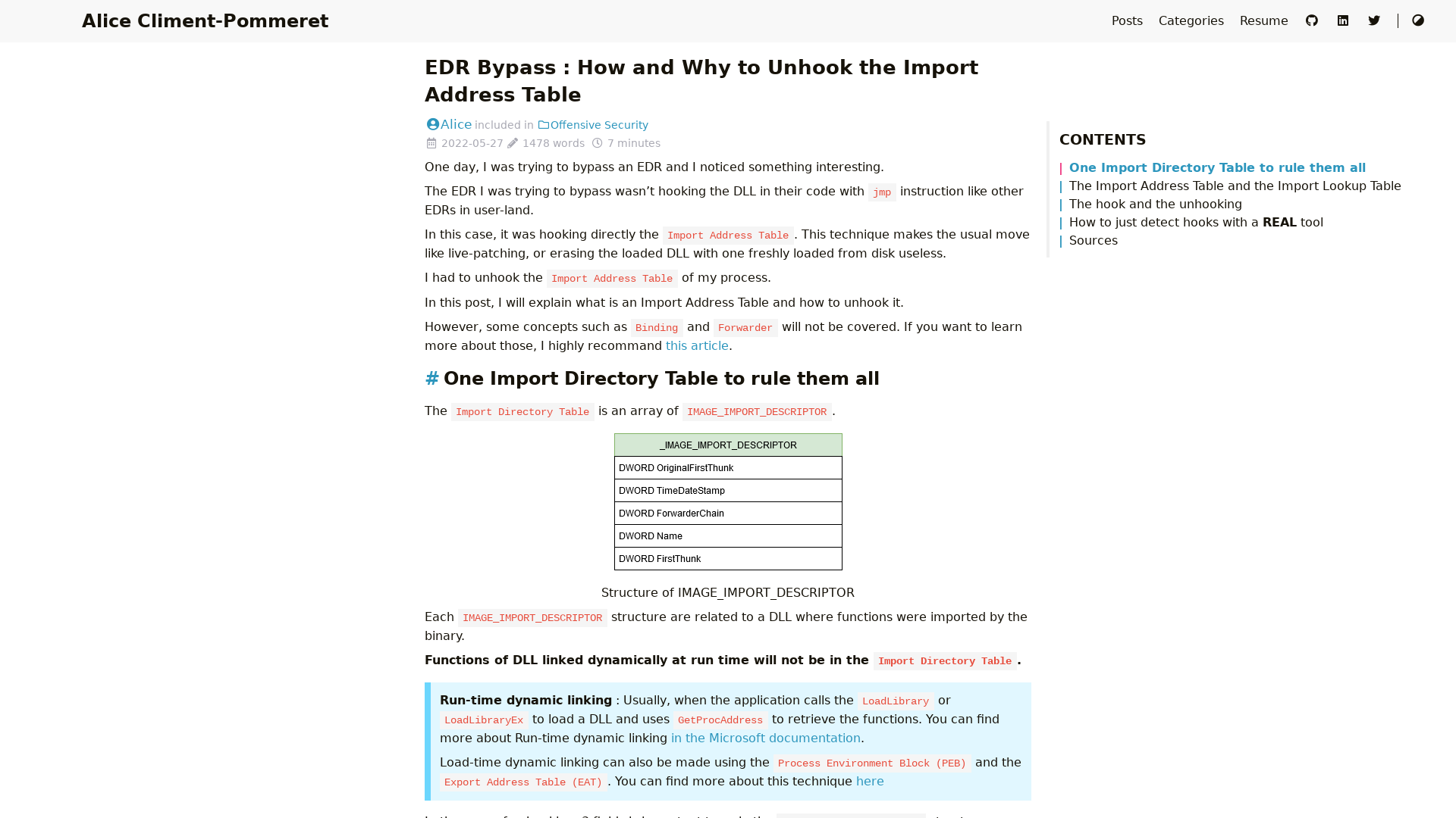 EDR Bypass : How and Why to Unhook the Import Address Table - Alice Climent-Pommeret