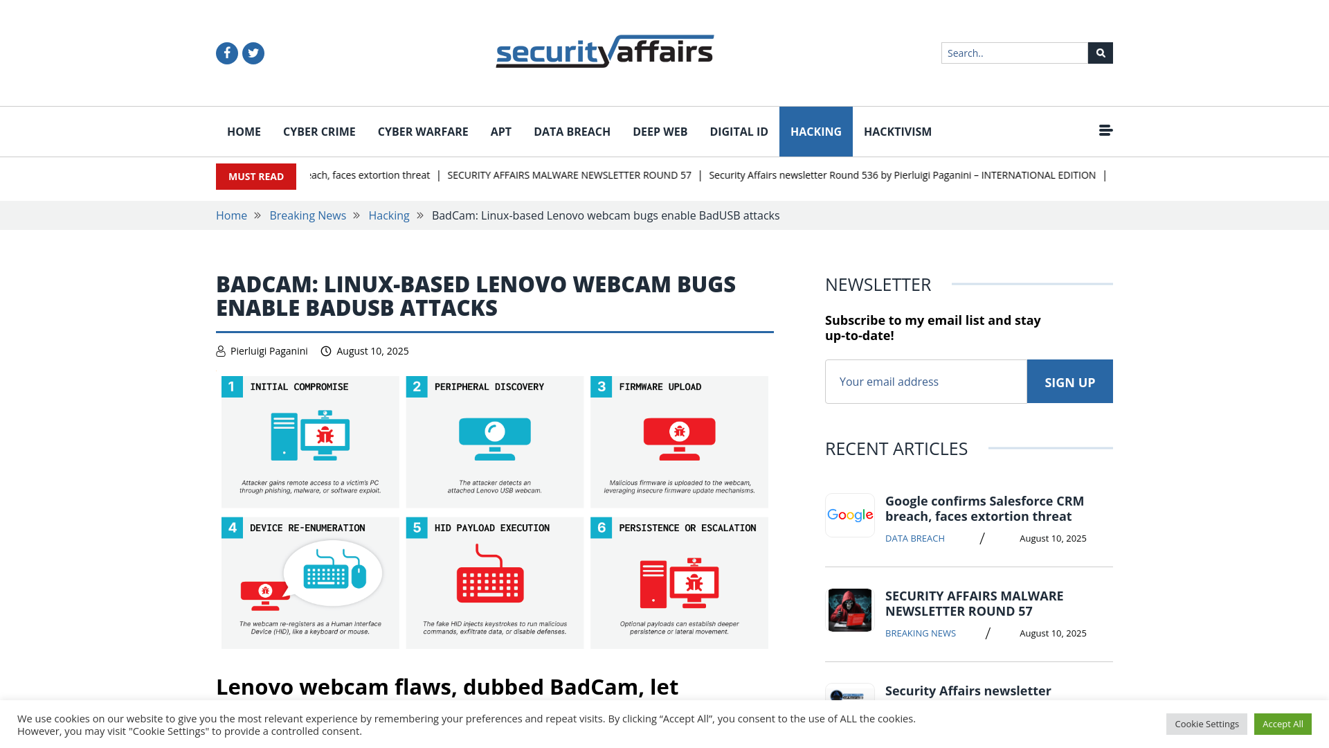 BadCam: Linux-based Lenovo webcam bugs enable BadUSB attacks