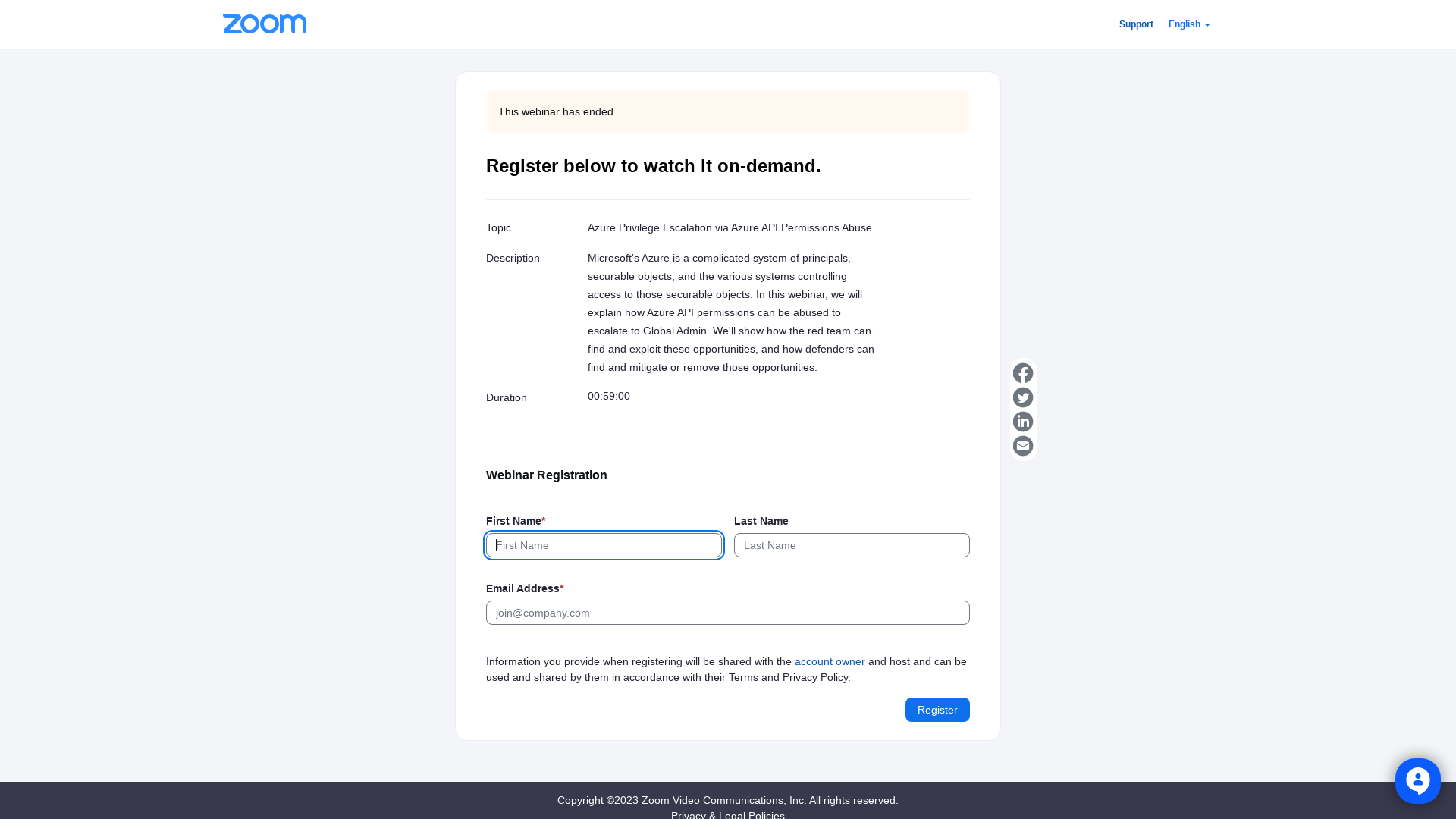 Webinar Registration - Zoom