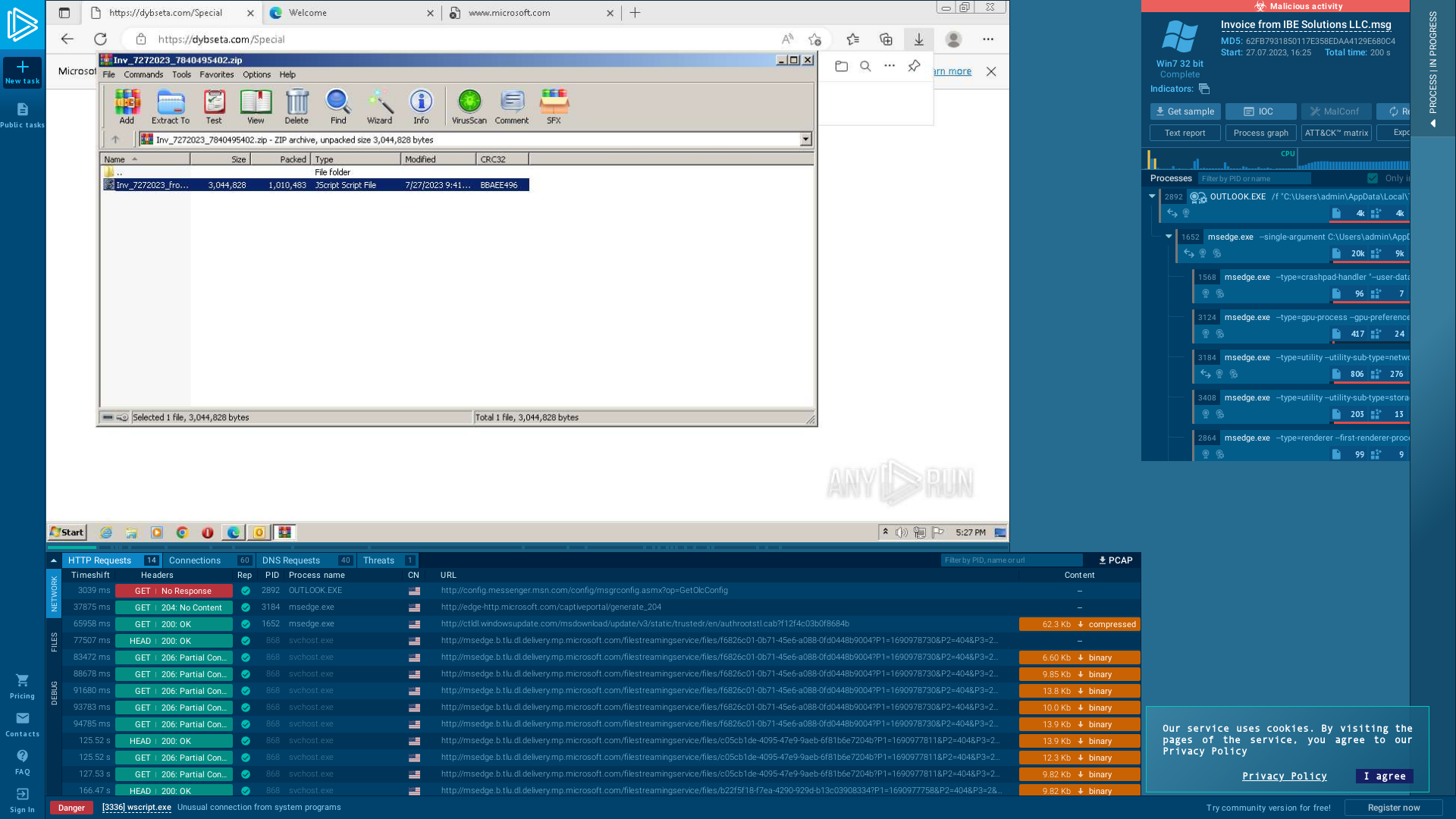 Analysis Invoice from IBE Solutions LLC.msg (MD5: 62FB7931850117E358EDAA4129E680C4) Malicious activity - Interactive analysis ANY.RUN