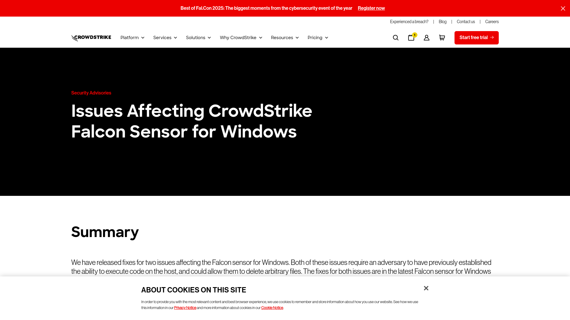 Issues Affecting CrowdStrike Falcon Sensor for Windows