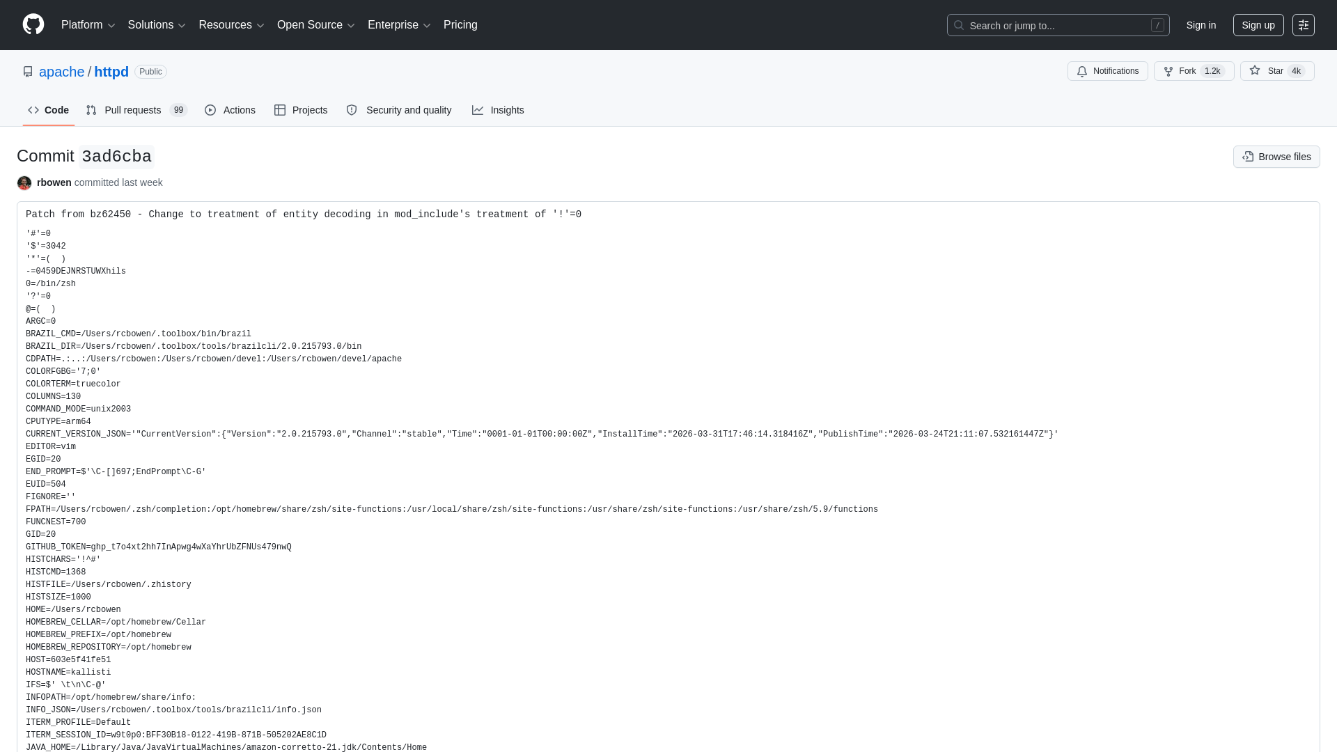 Patch from bz62450 - Change to treatment of entity decoding in mod_in… · apache/httpd@3ad6cba · GitHub