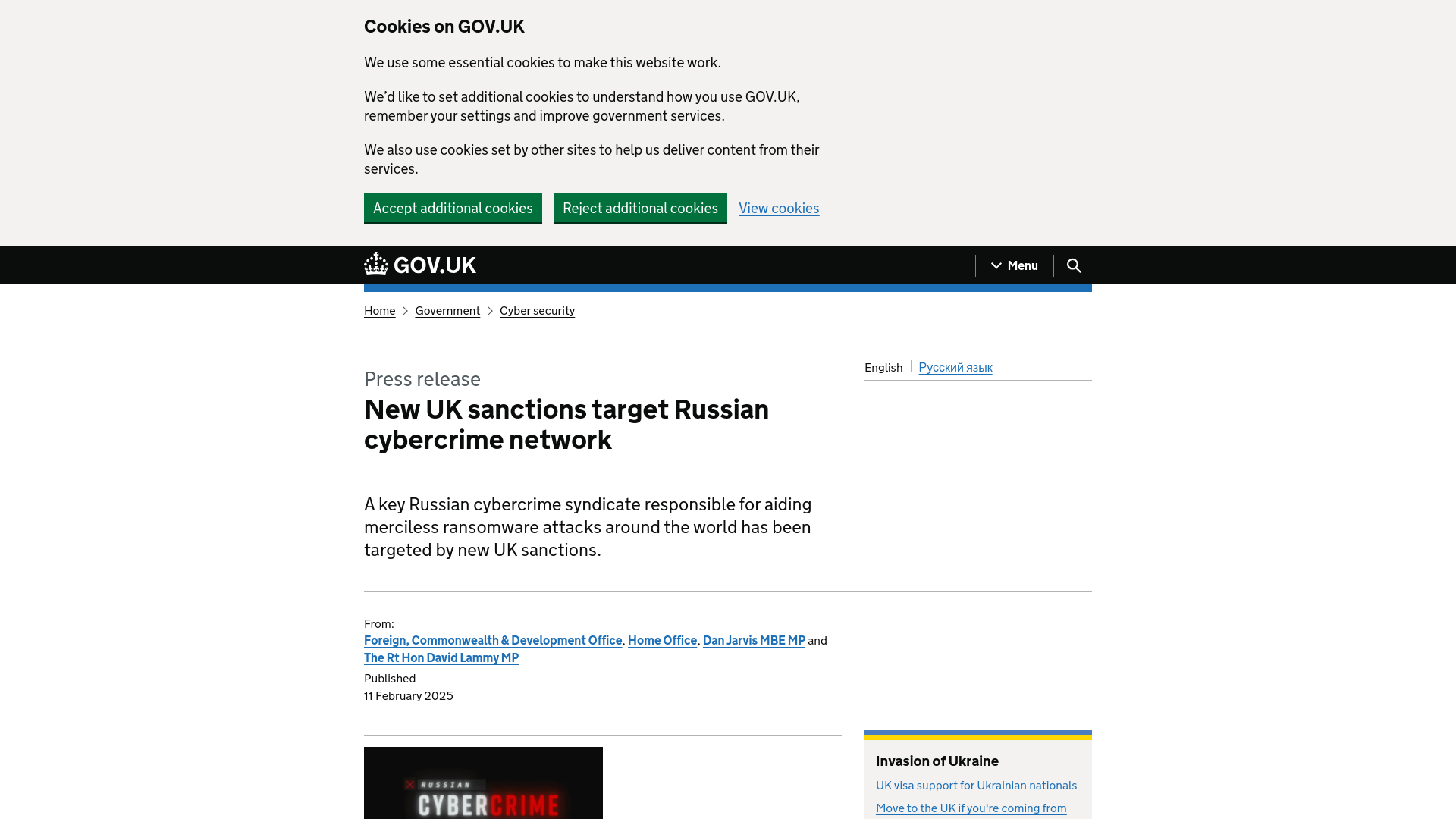 New UK sanctions target Russian cybercrime network - GOV.UK