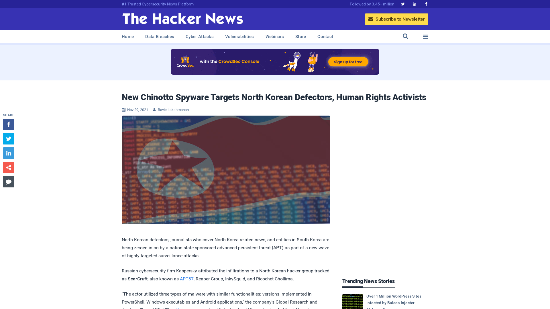 New Chinotto Spyware Targets North Korean Defectors, Human Rights Activists
