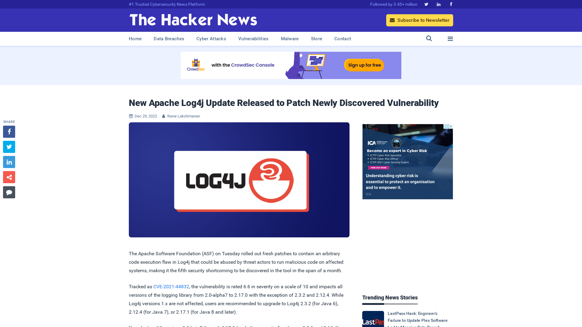New Apache Log4j Update Released to Patch Newly Discovered Vulnerability