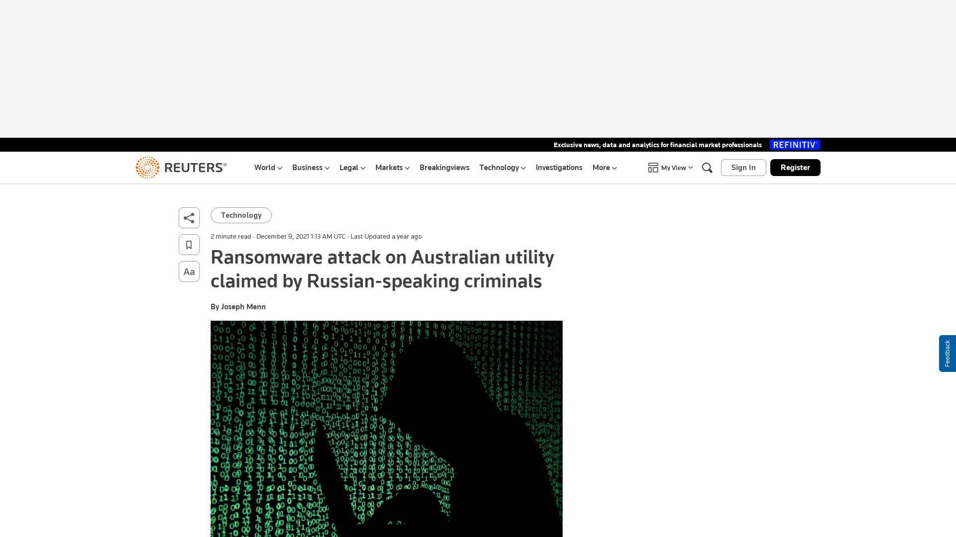 Ransomware attack on Australian utility claimed by Russian-speaking criminals | Reuters