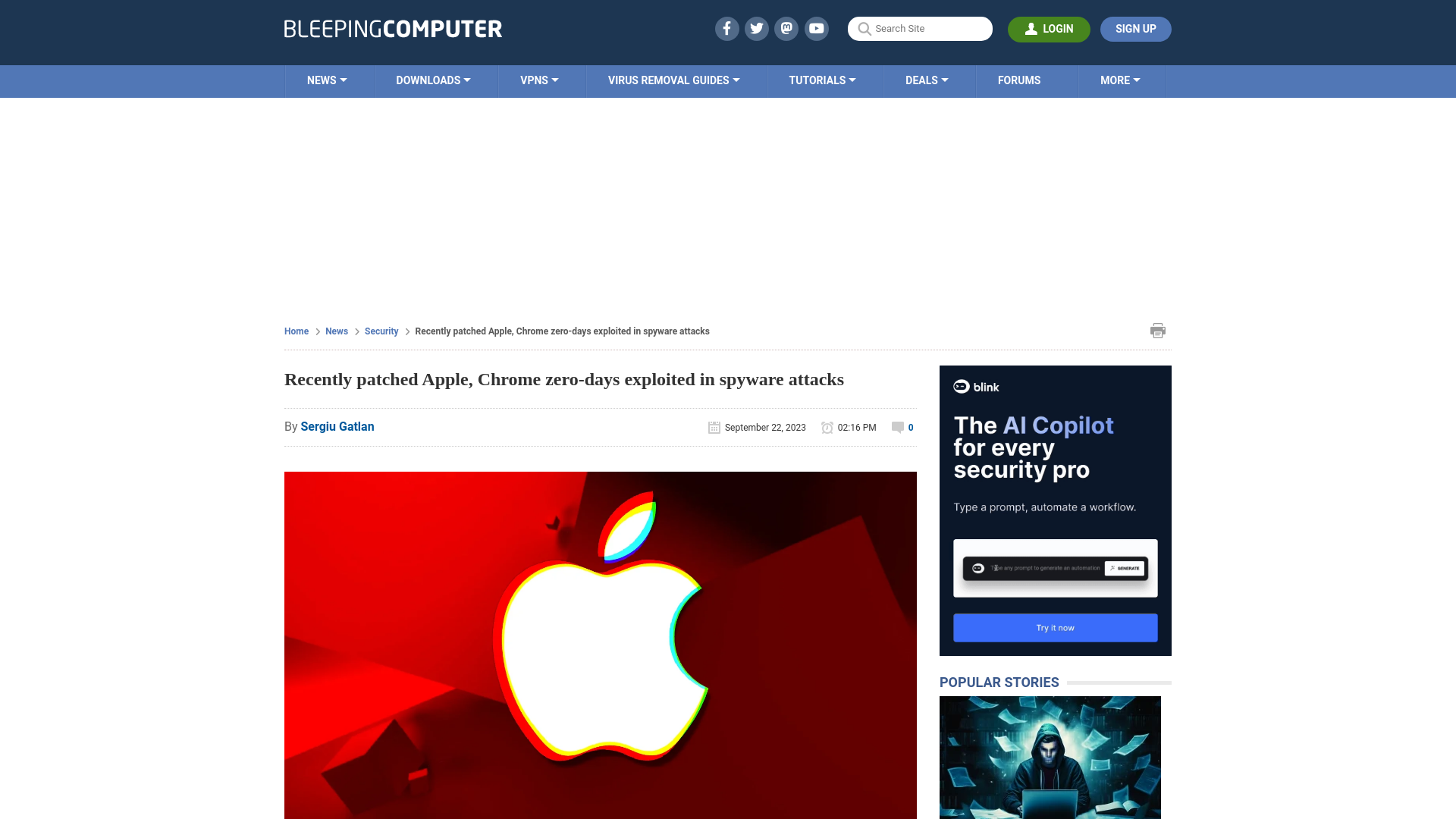 Recently patched Apple, Chrome zero-days exploited in spyware attacks