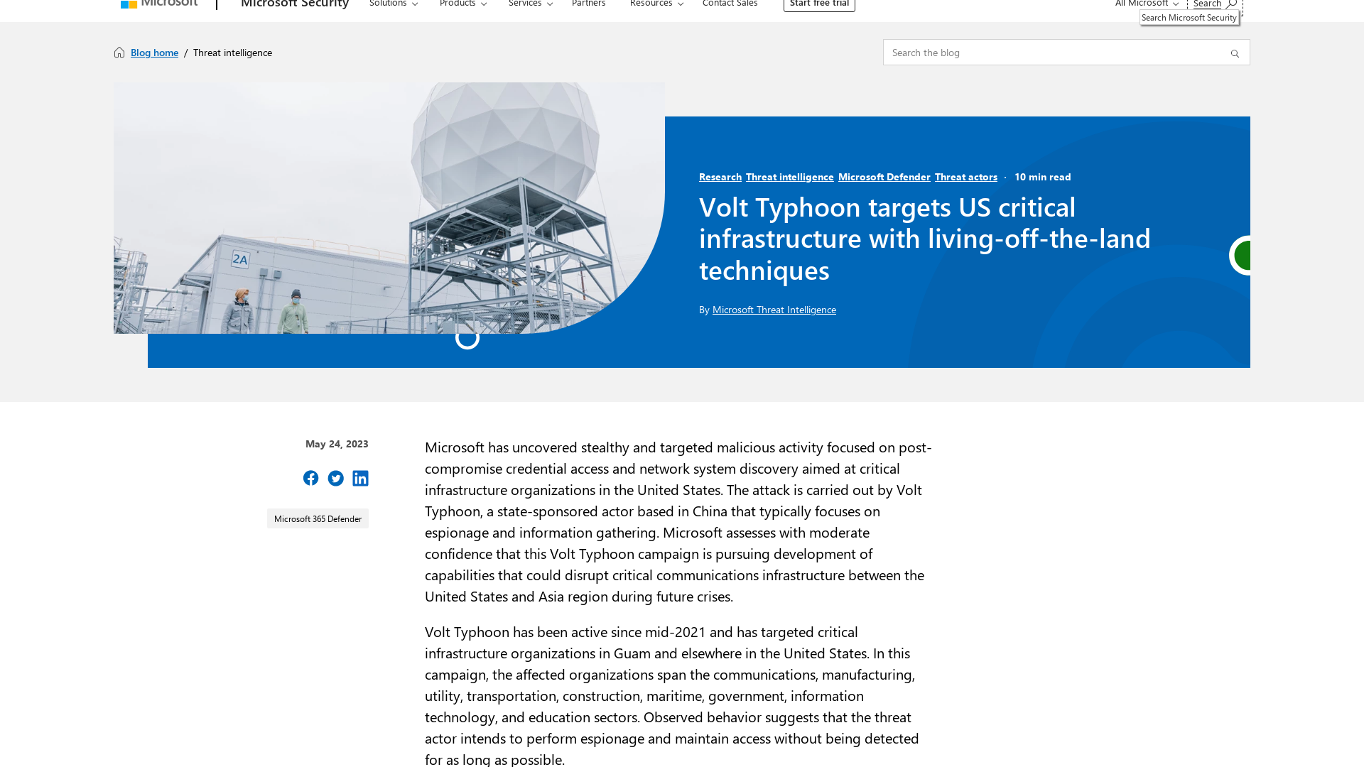 Volt Typhoon targets US critical infrastructure with living-off-the-land techniques | Microsoft Security Blog