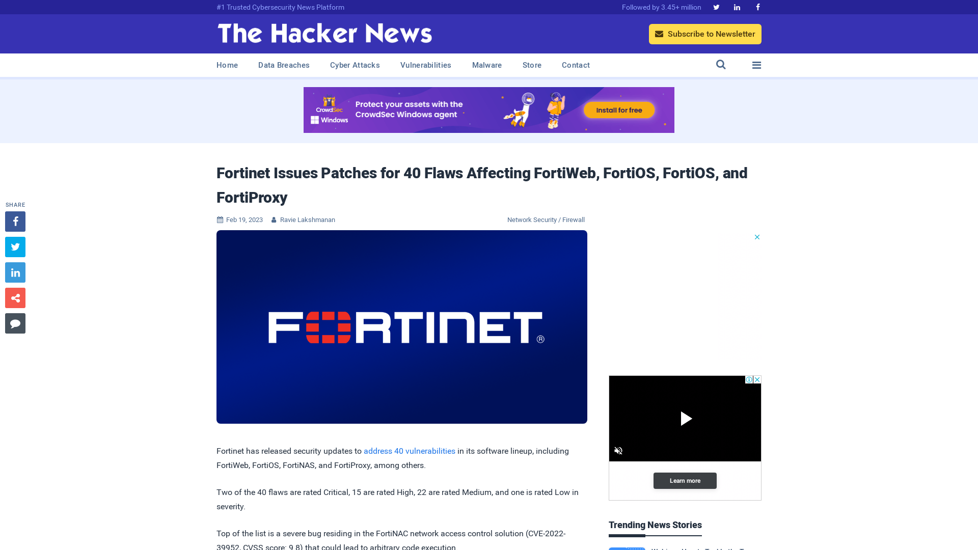 Fortinet Issues Patches for 40 Flaws Affecting FortiWeb, FortiOS, FortiOS, and FortiProxy