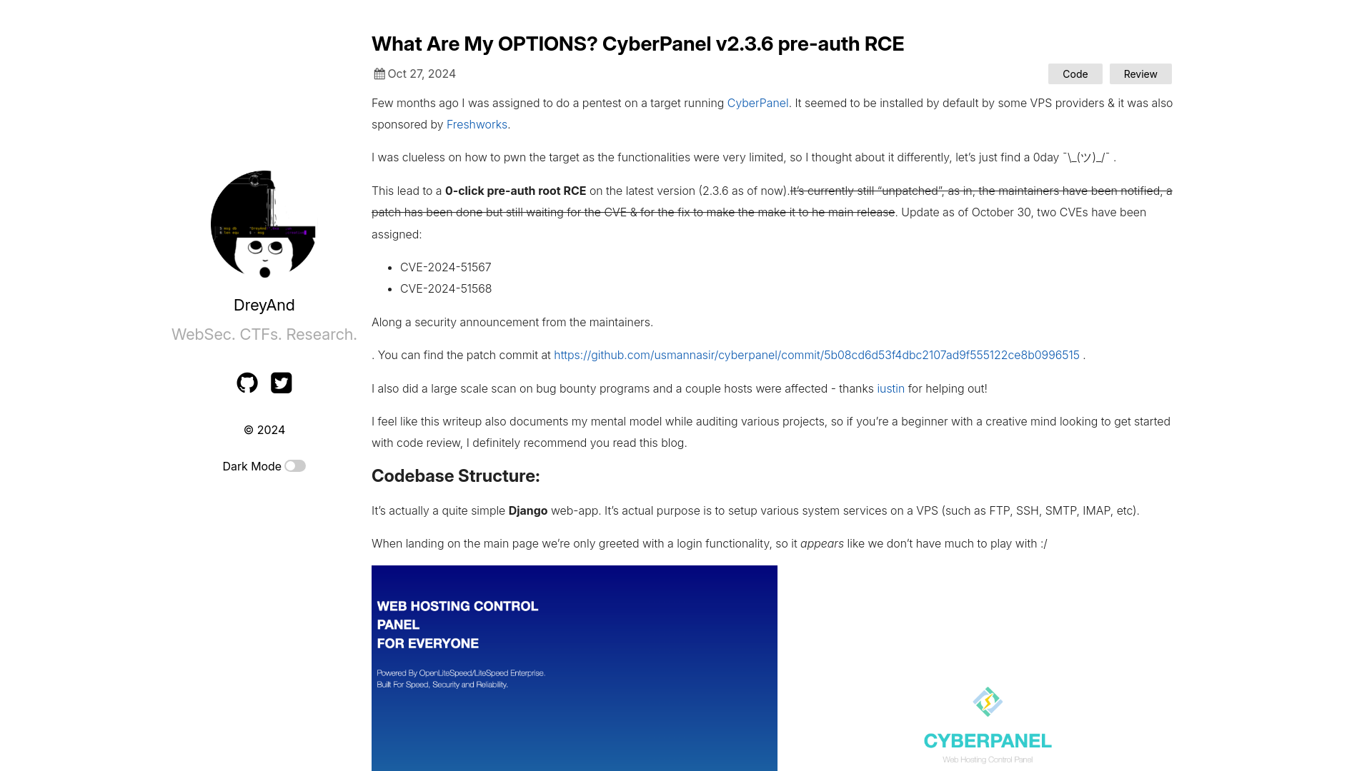 What Are My OPTIONS? CyberPanel v2.3.6 pre-auth RCE